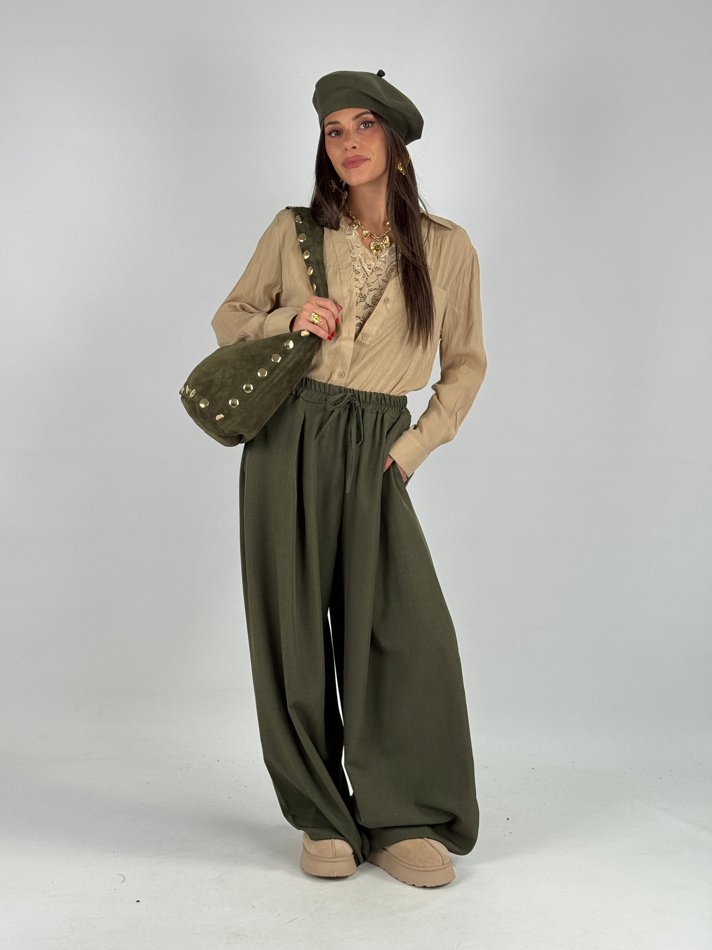 Camicia con maglia pizzo beige