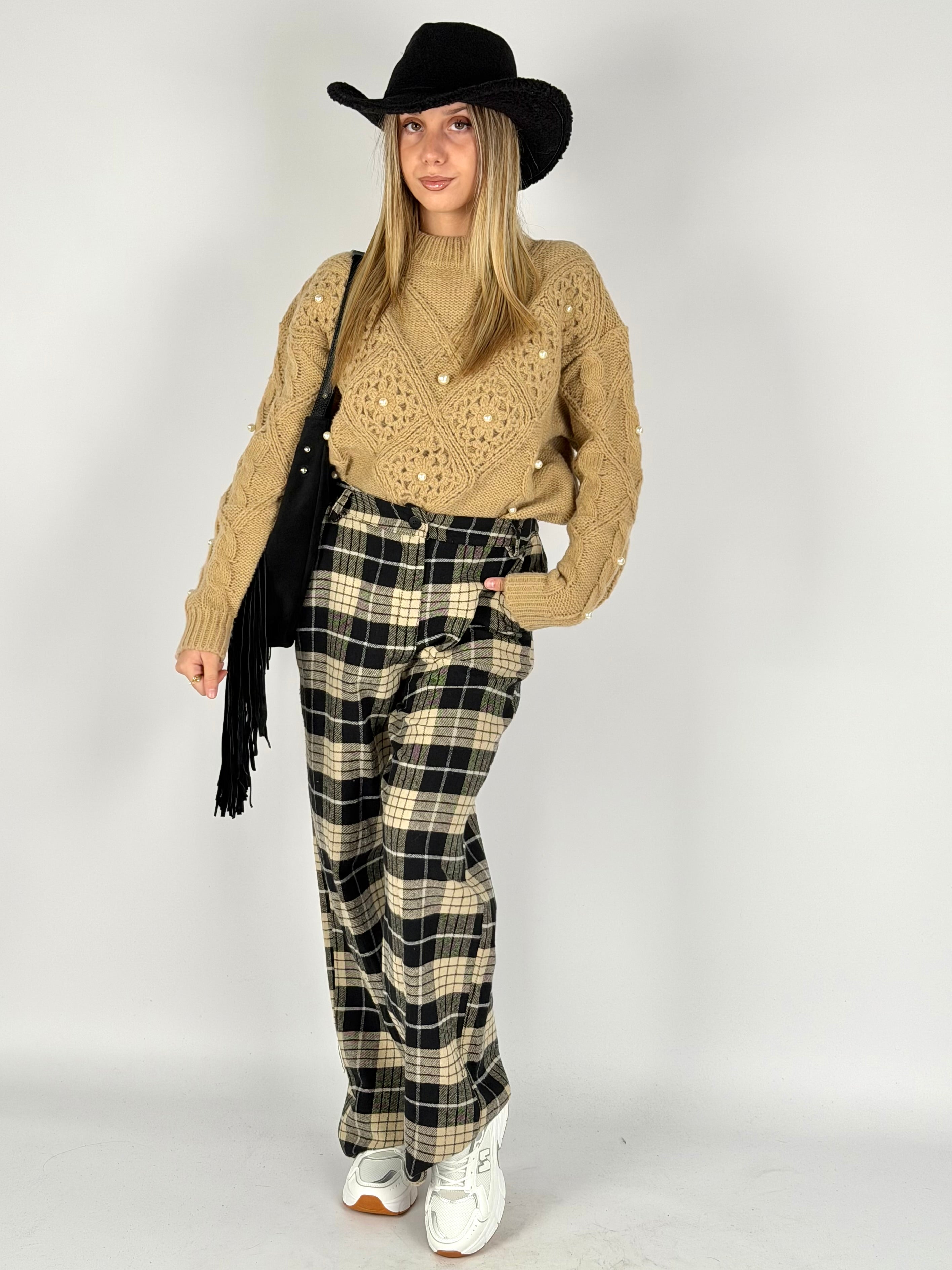 Pantalone check Perla nero