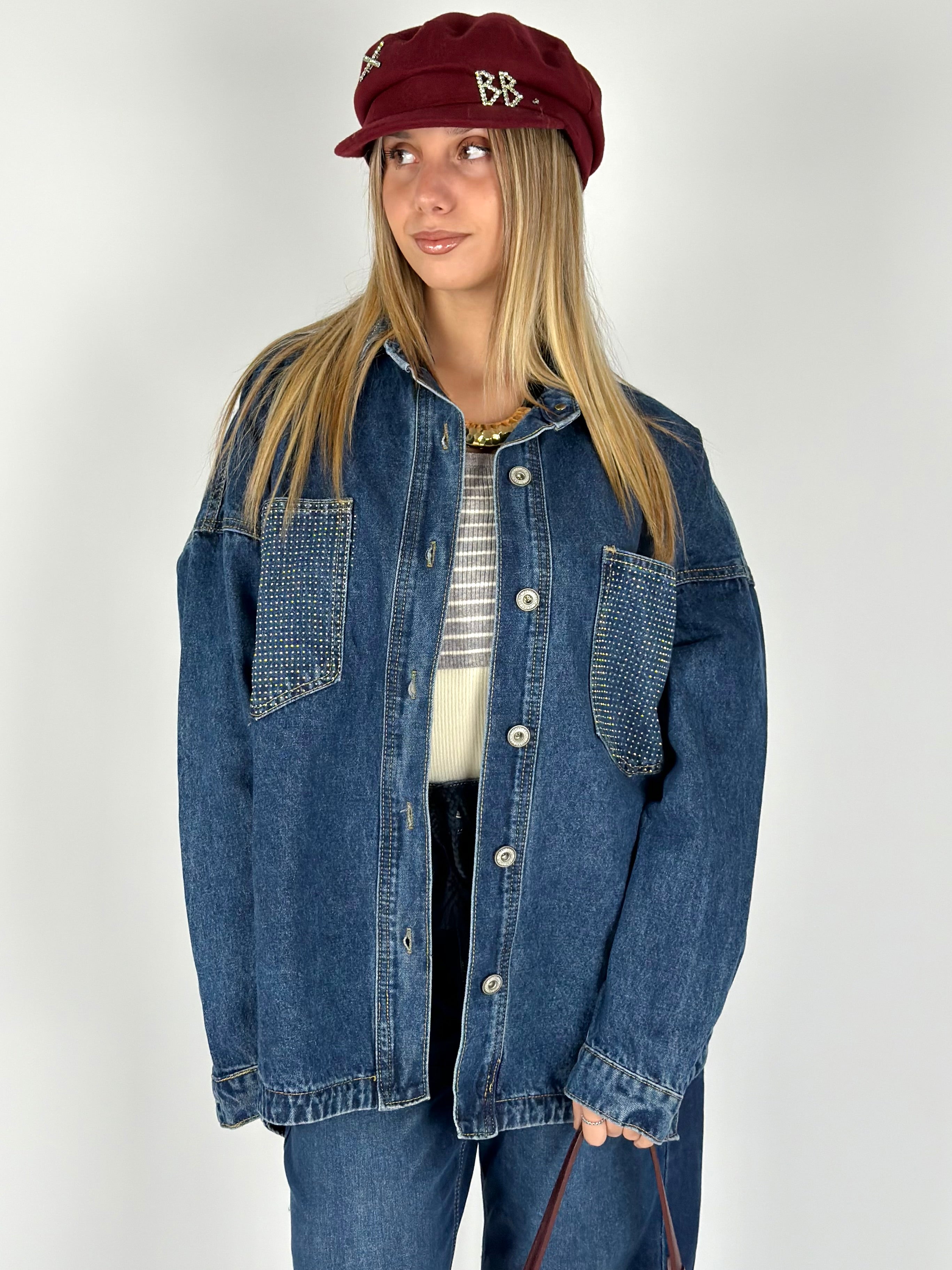 Camicia denim zirconi blu