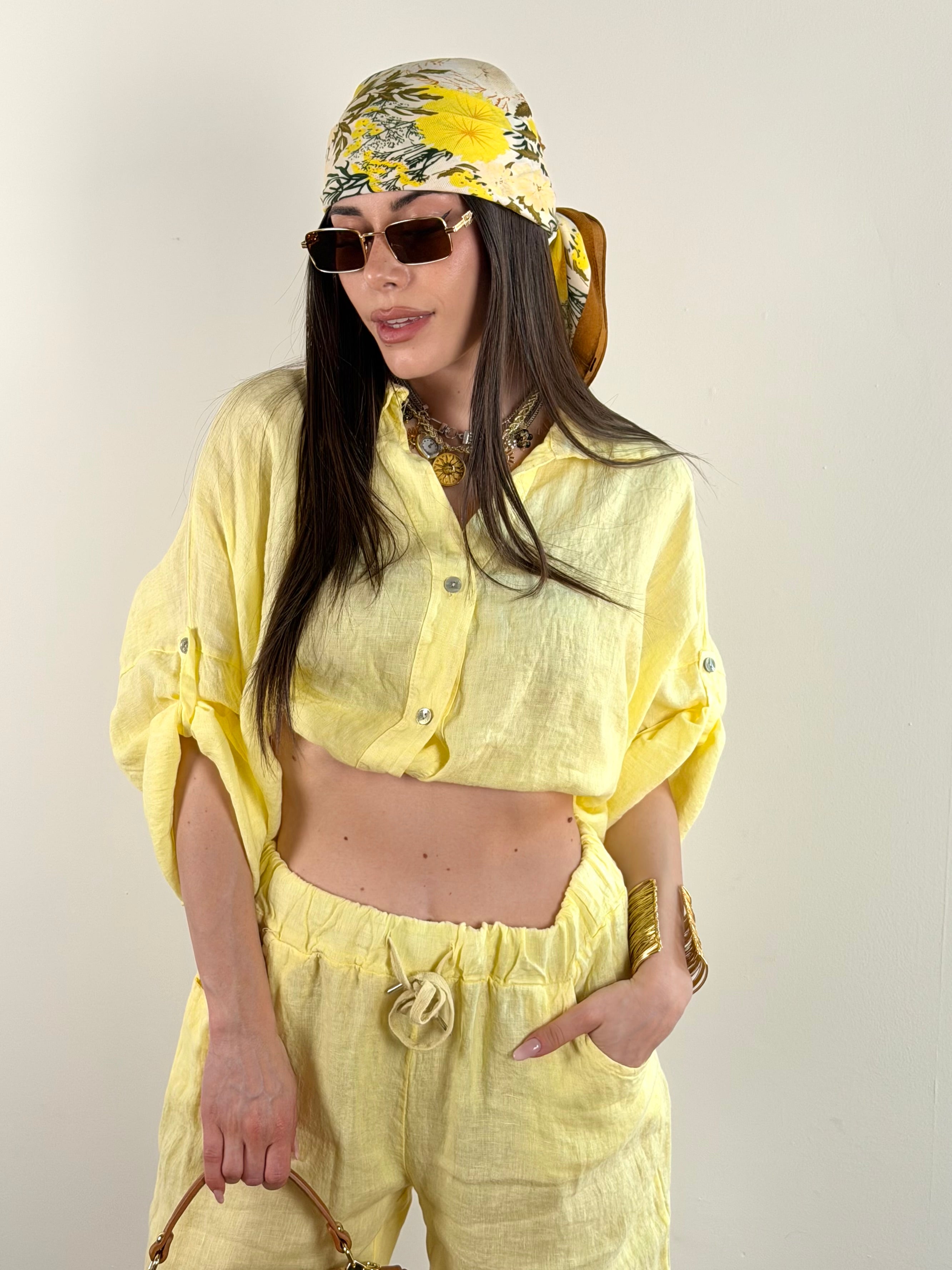 COMBO Pantalone + Camicia Sandy puro lino giallo