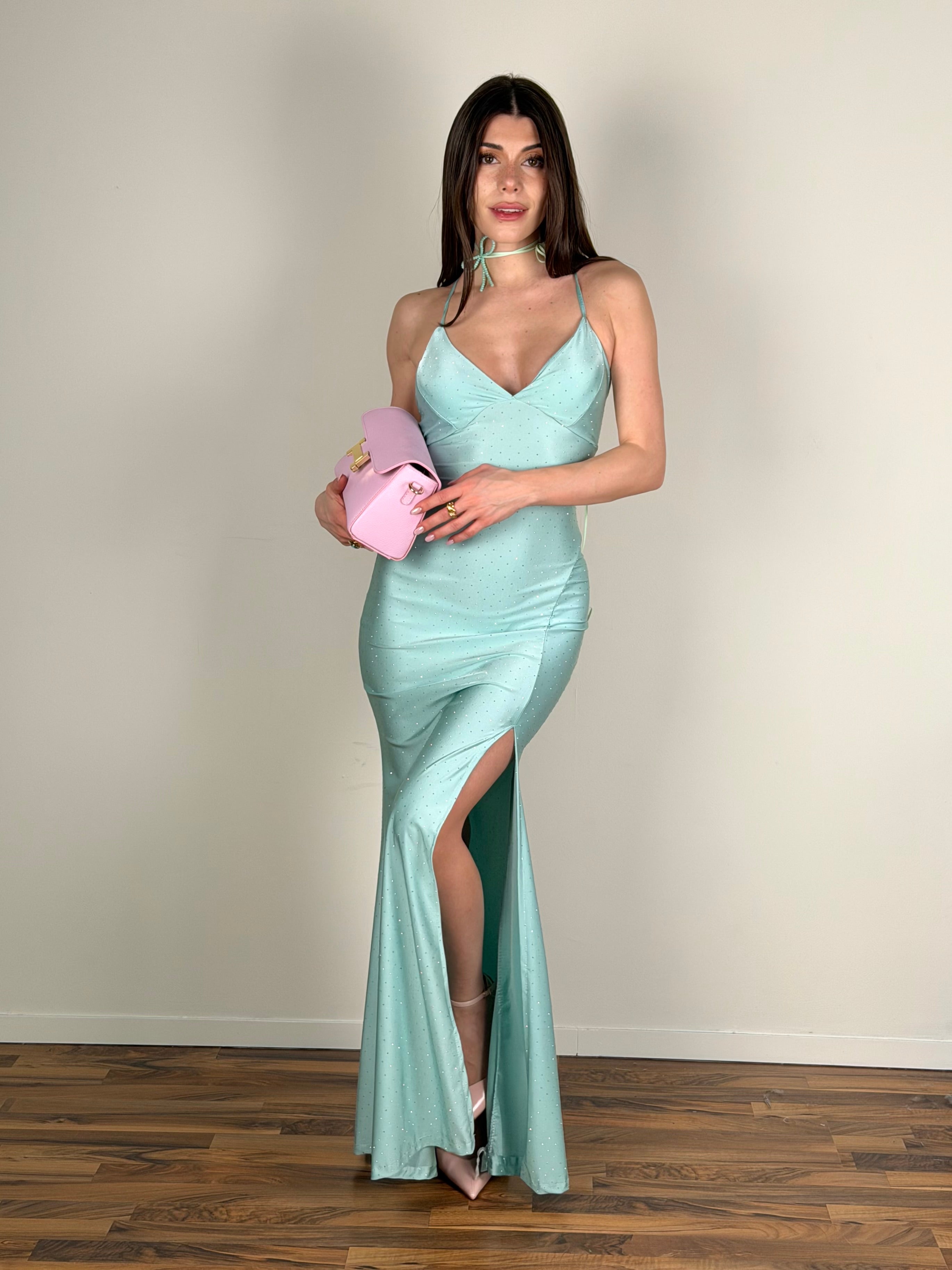 Abito incrocio schiena verde