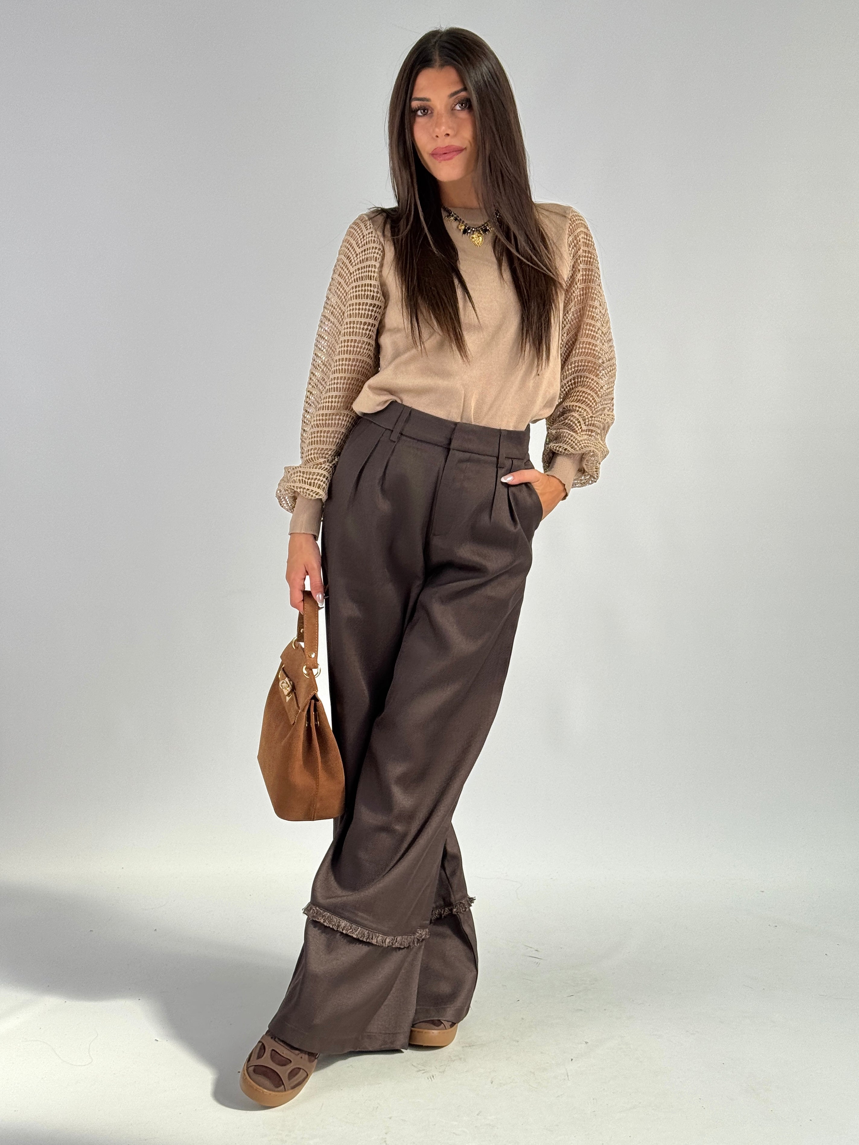 Pantalone risvolto sfrangiato moro