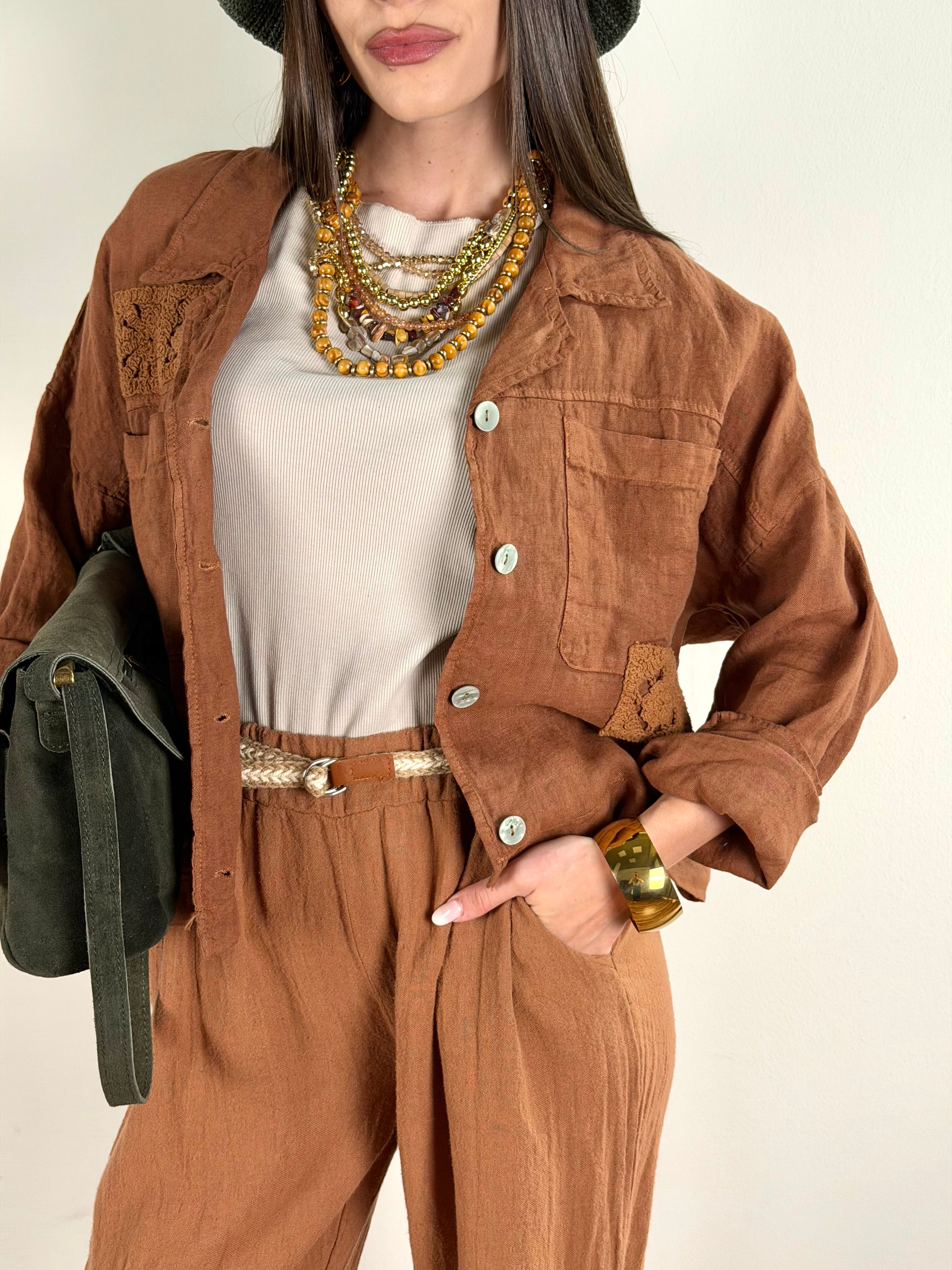Camicia puro lino Kora coccio