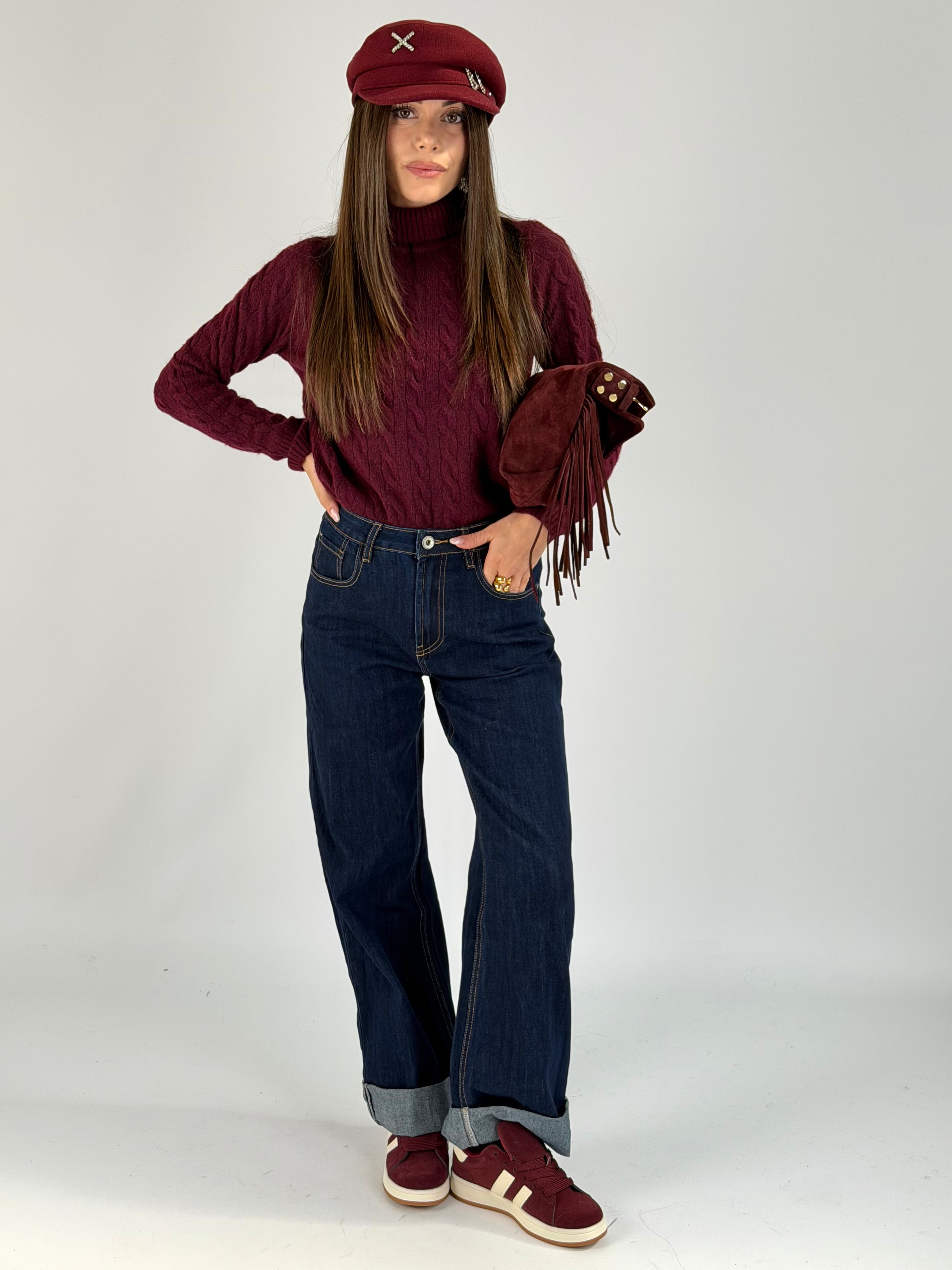 Maglia treccia bordeaux