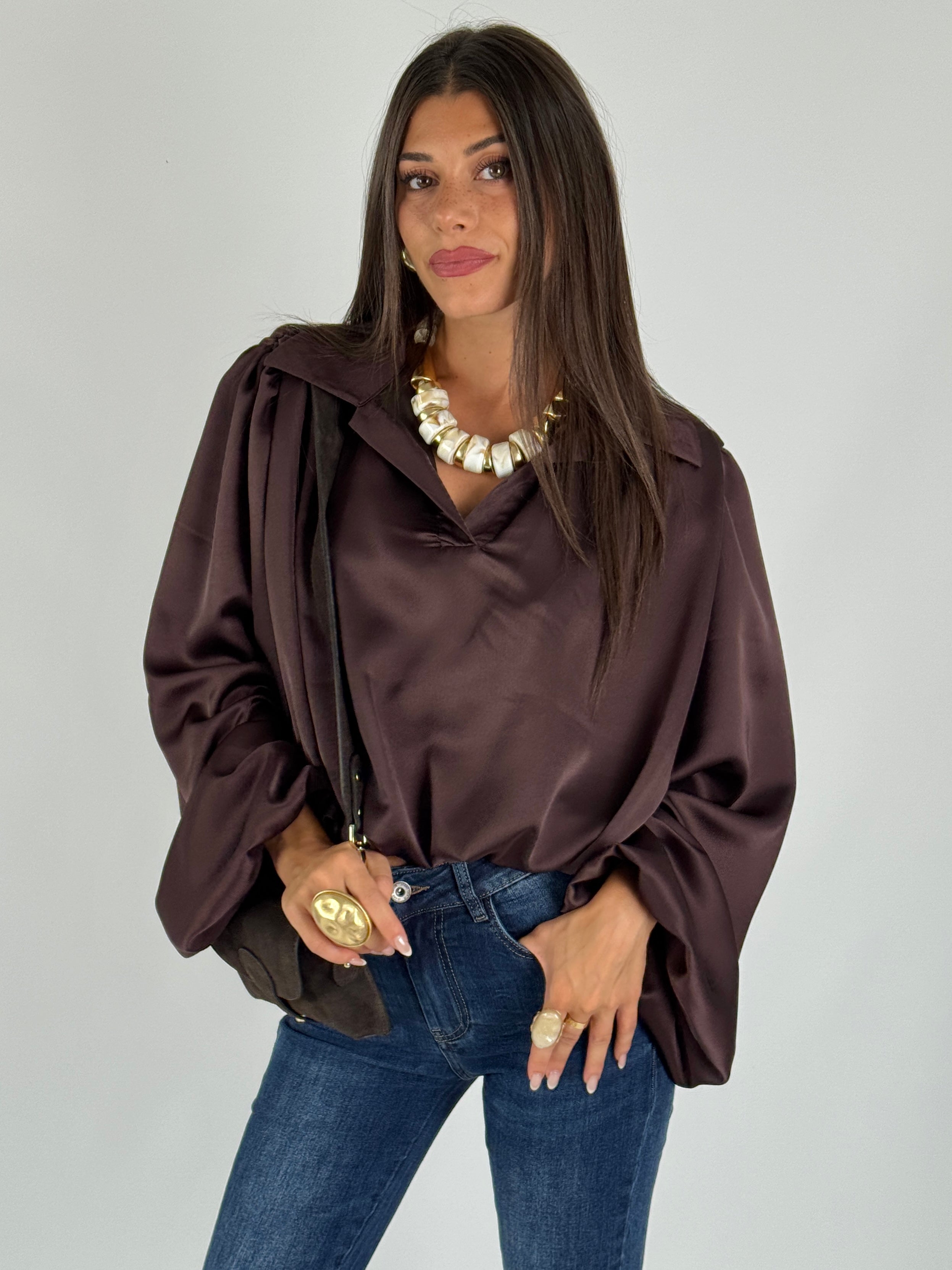 Camicia a sbuffo marrone