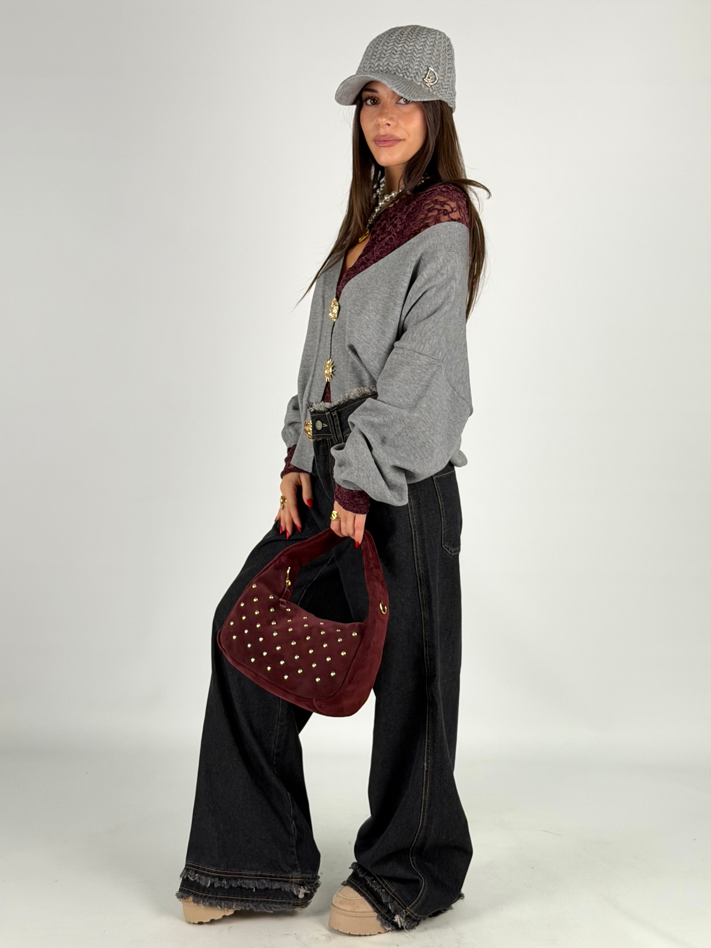 Cardigan bottoni gioiello grigio