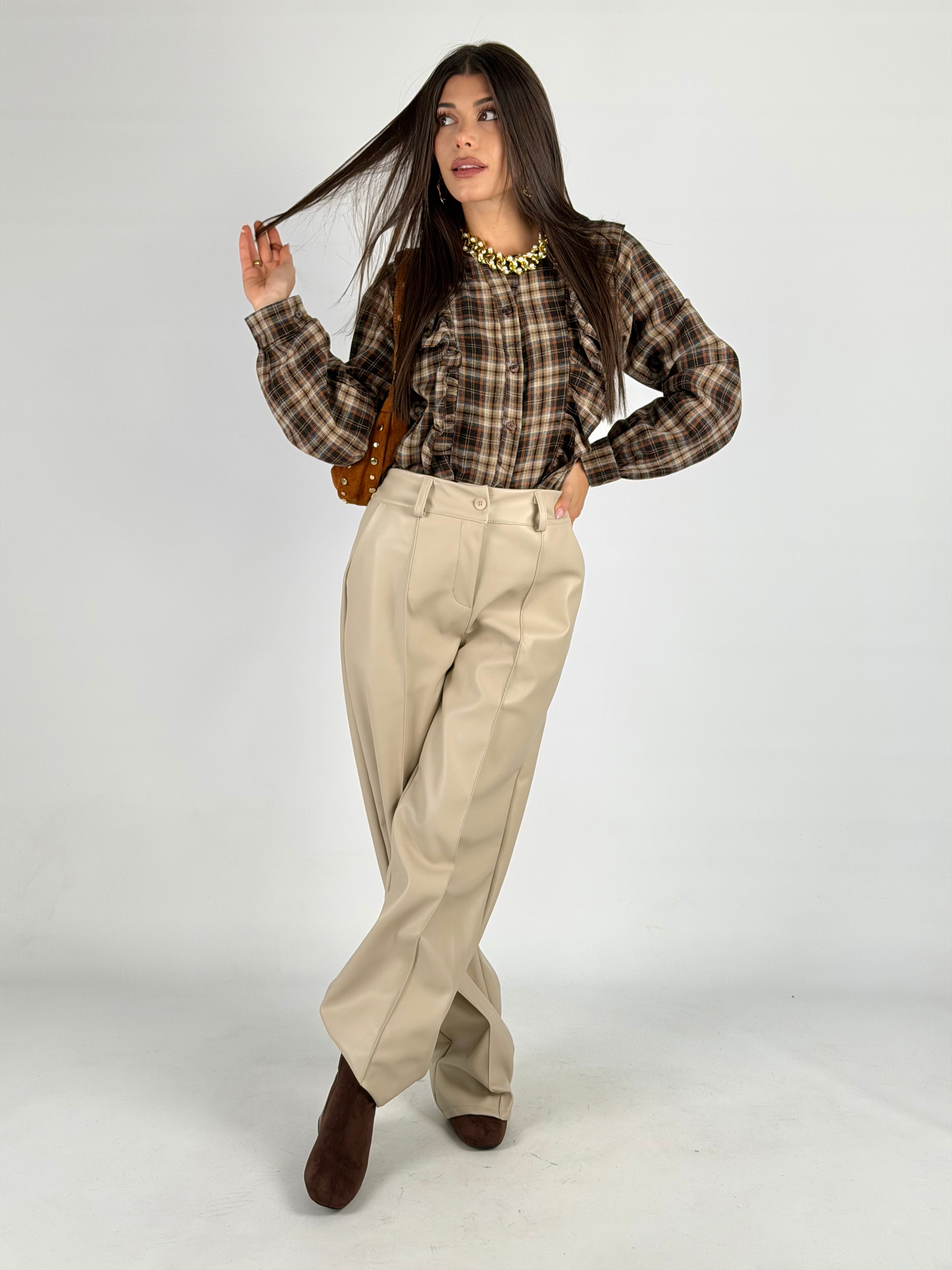 Pantalone ecopelle beige