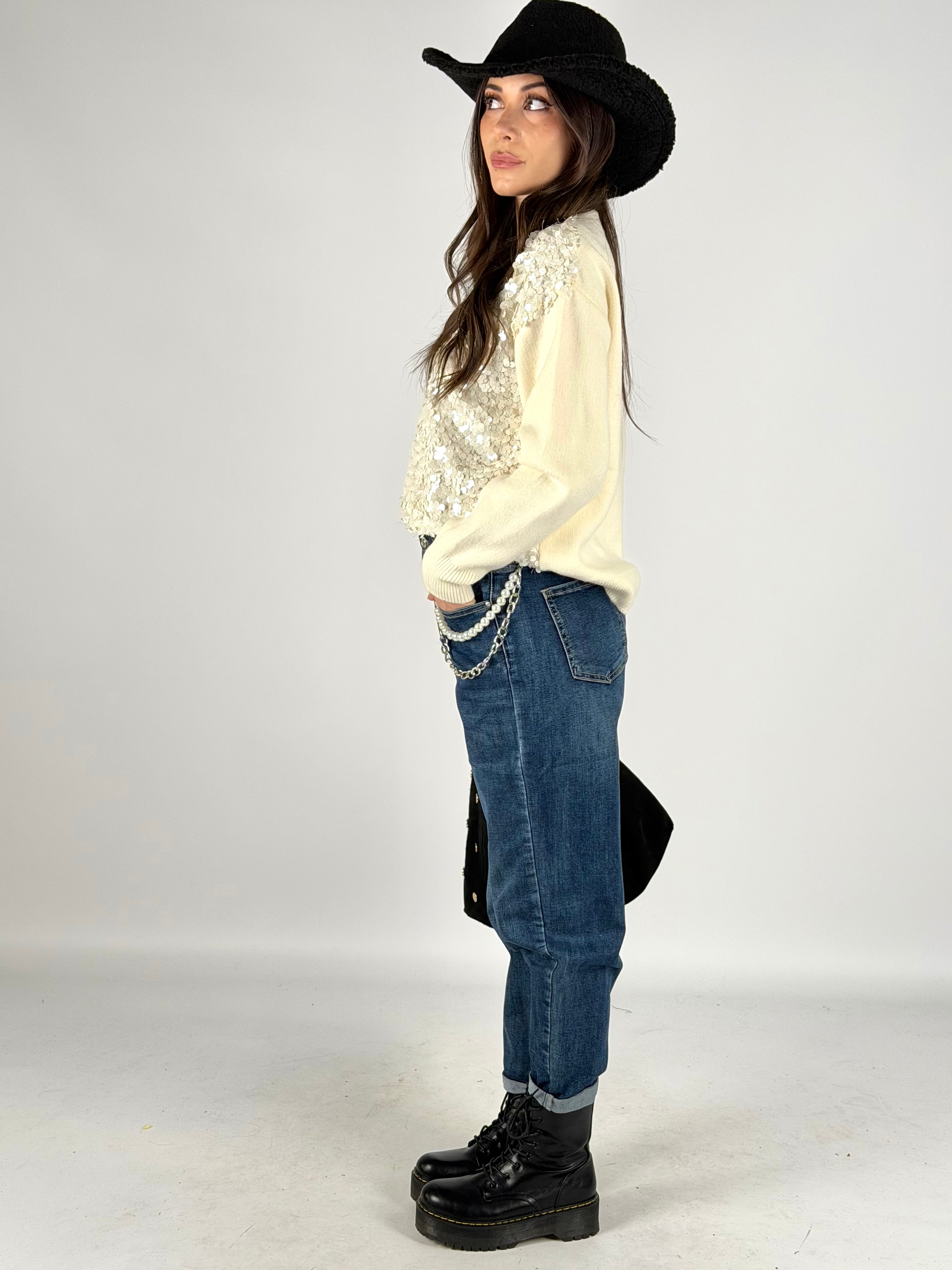 Jeans catena perla blu