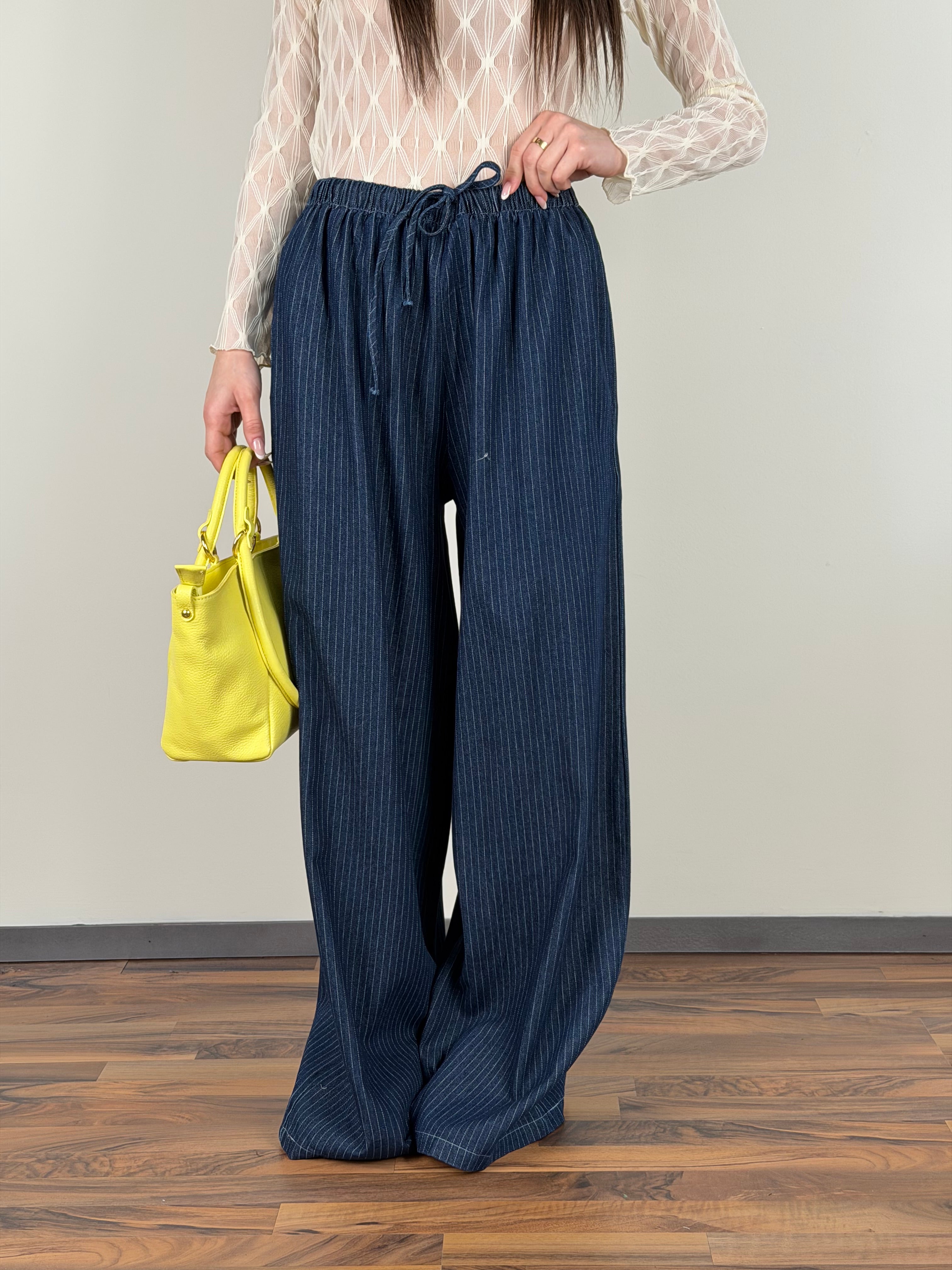 Pantalone maxi gessato Amour blu