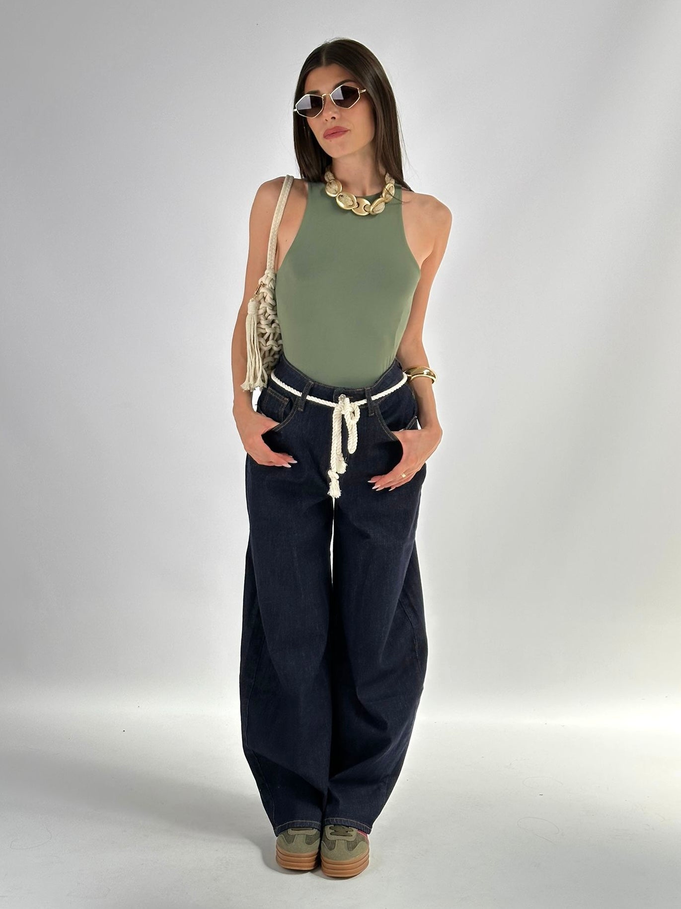 Jeans maxi balloon con cordino