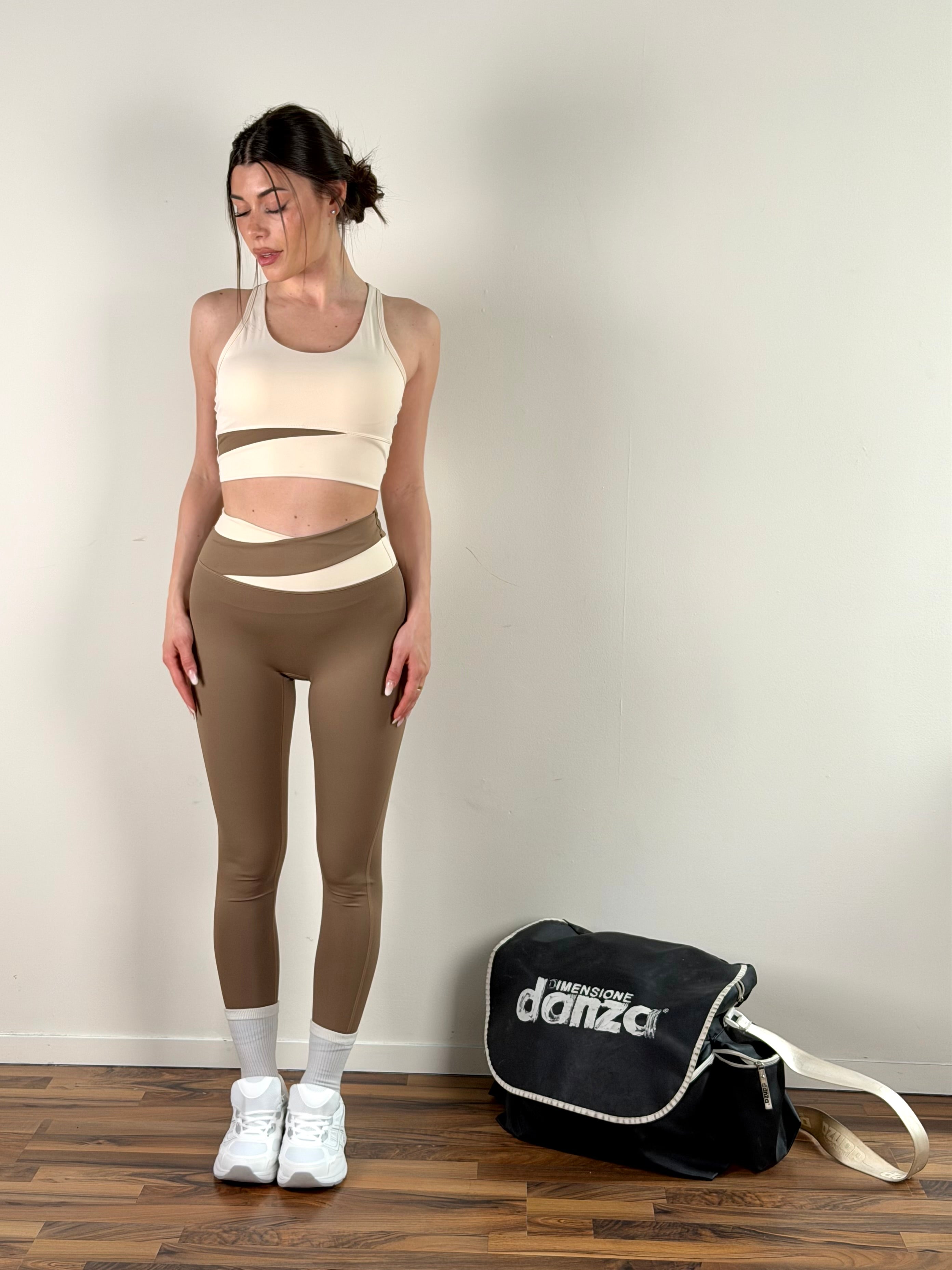 Pantalone Set sportivo bicolor taupe