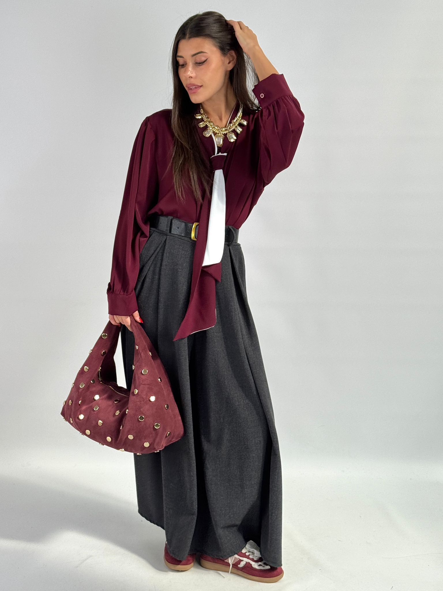 Camicia con cravatta bicolor bordeaux