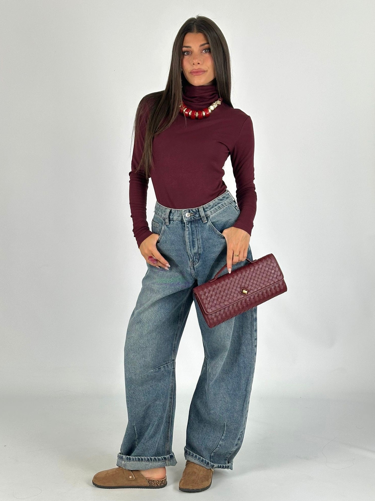 Maglia collo alto bordeaux