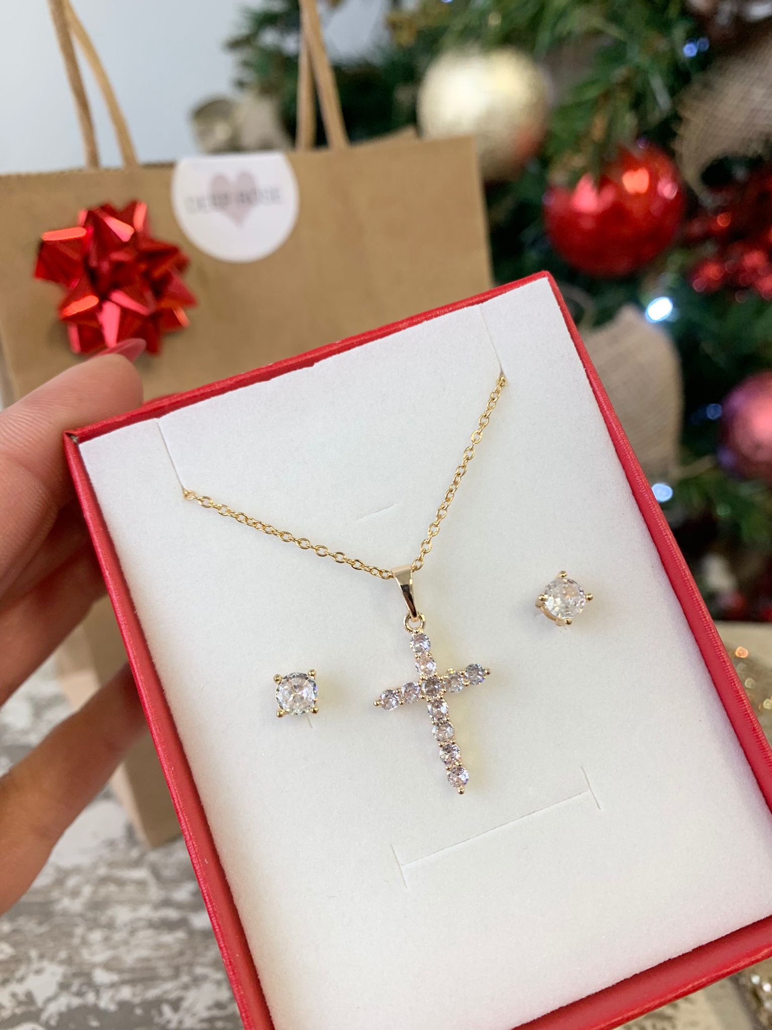 SET COLLANA croce zirconato + punto luce