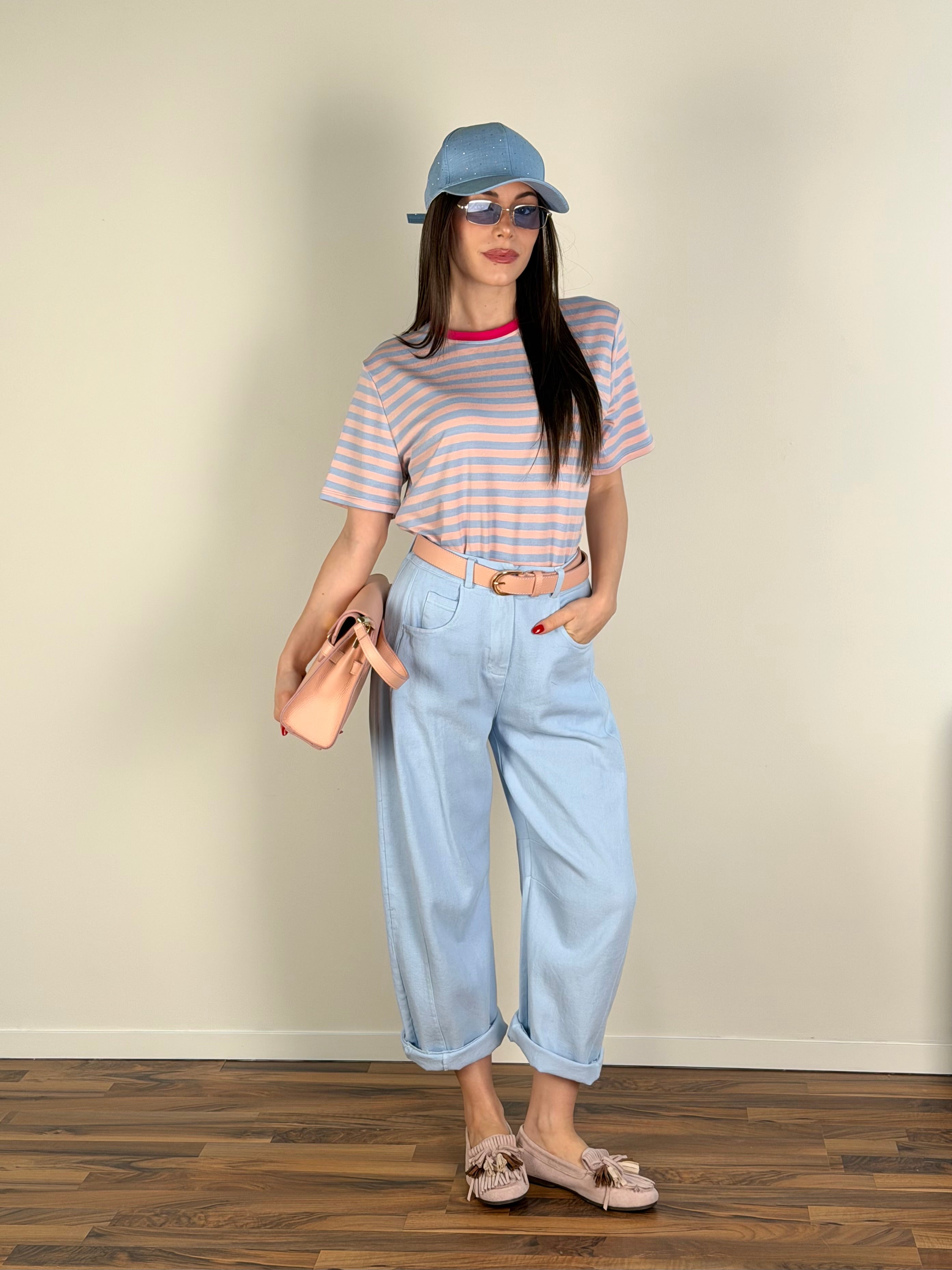 Maglia bicolor righe celeste