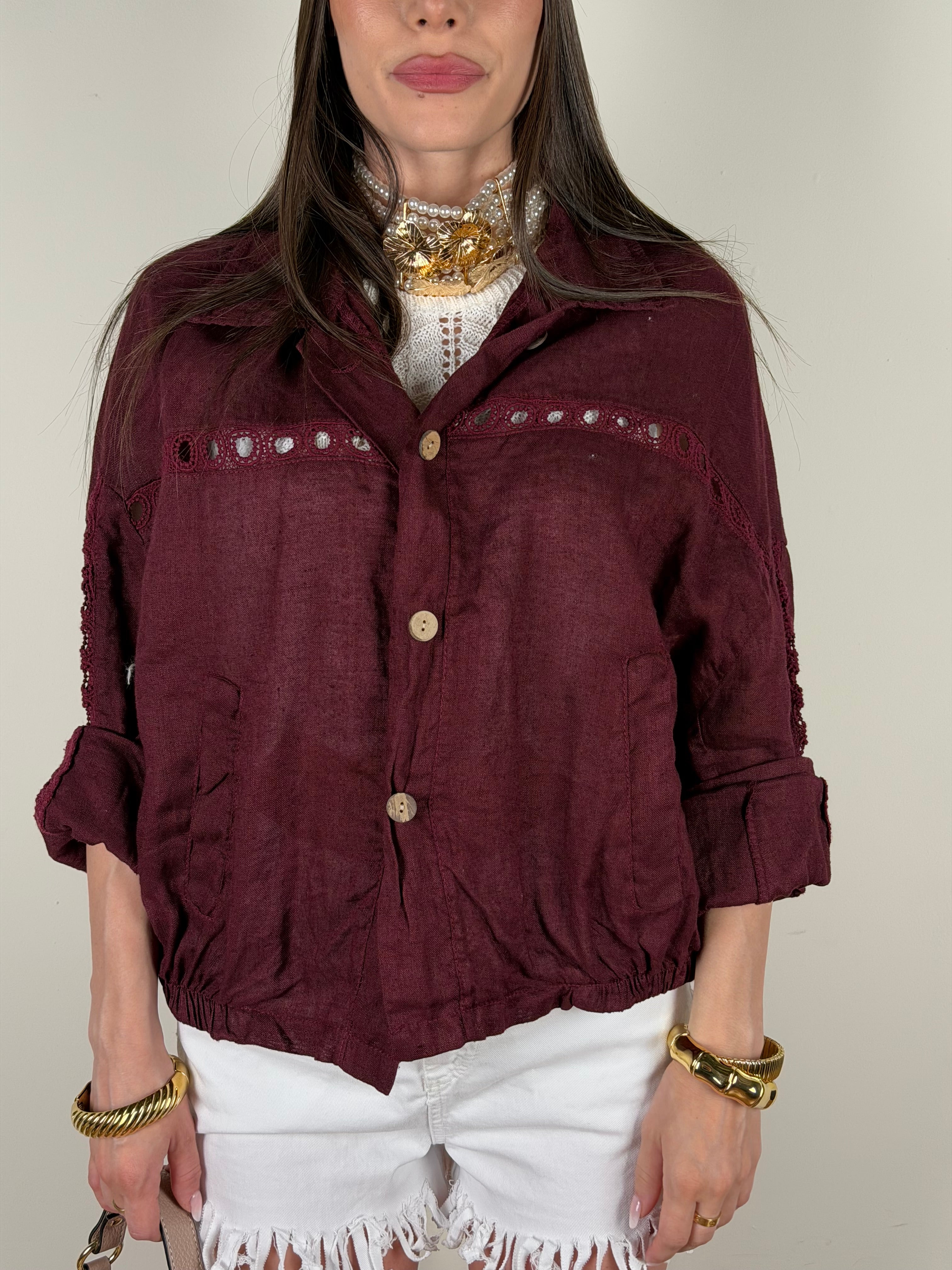 Camicia puro lino Mediterranea bordeaux