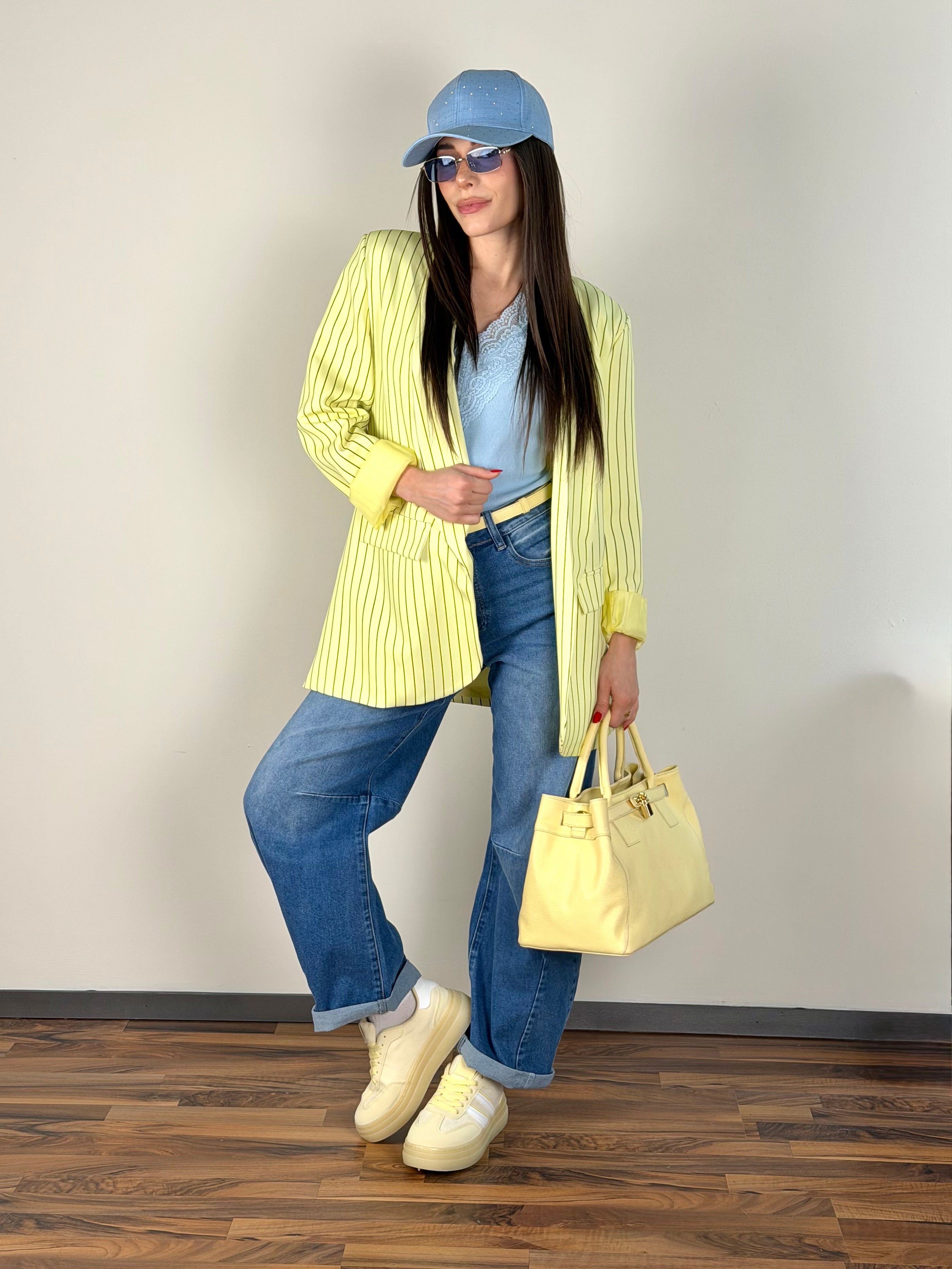 Giacca gessata gialla