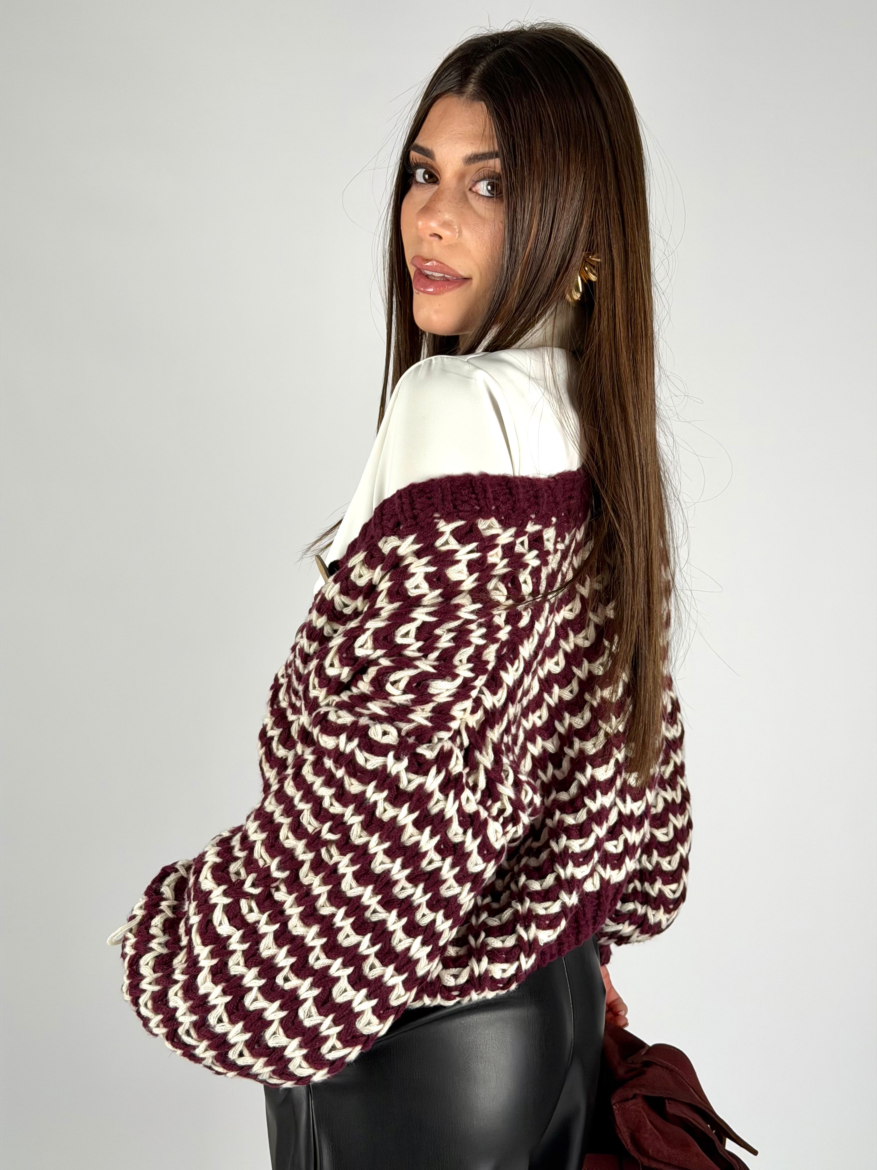 Maglione zig zag bordeaux
