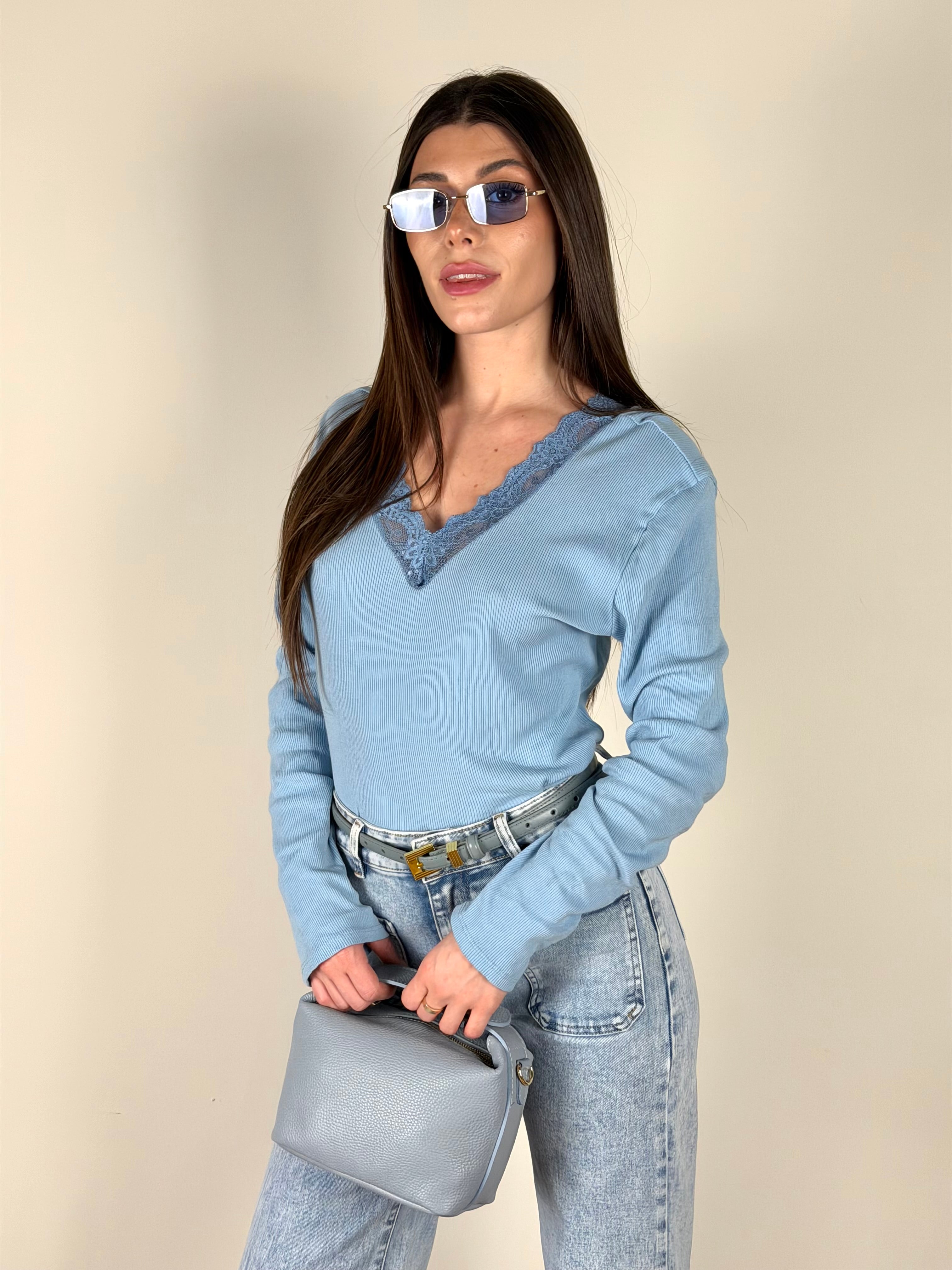 Maglia pizzo V blu