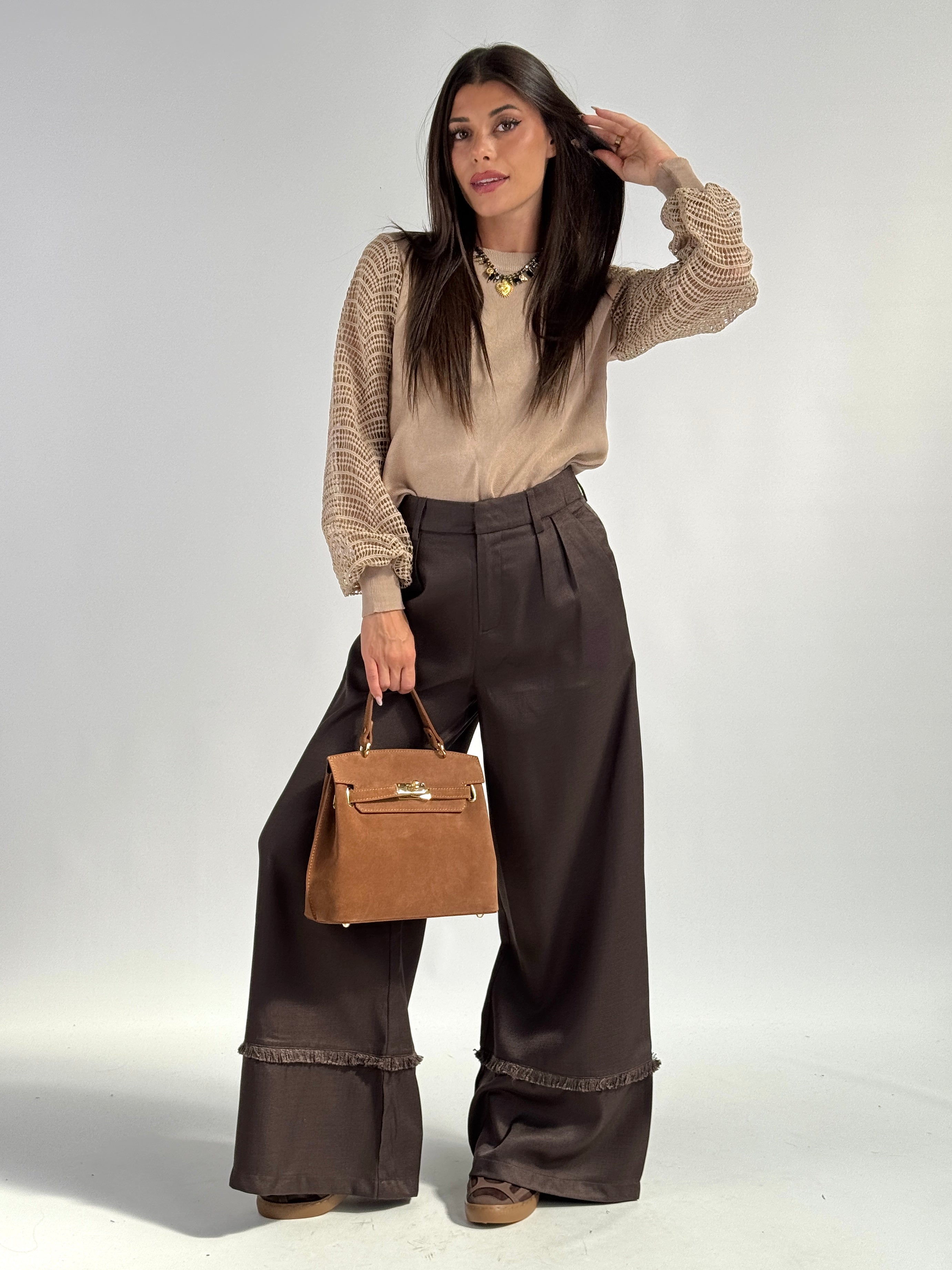 Pantalone risvolto sfrangiato moro