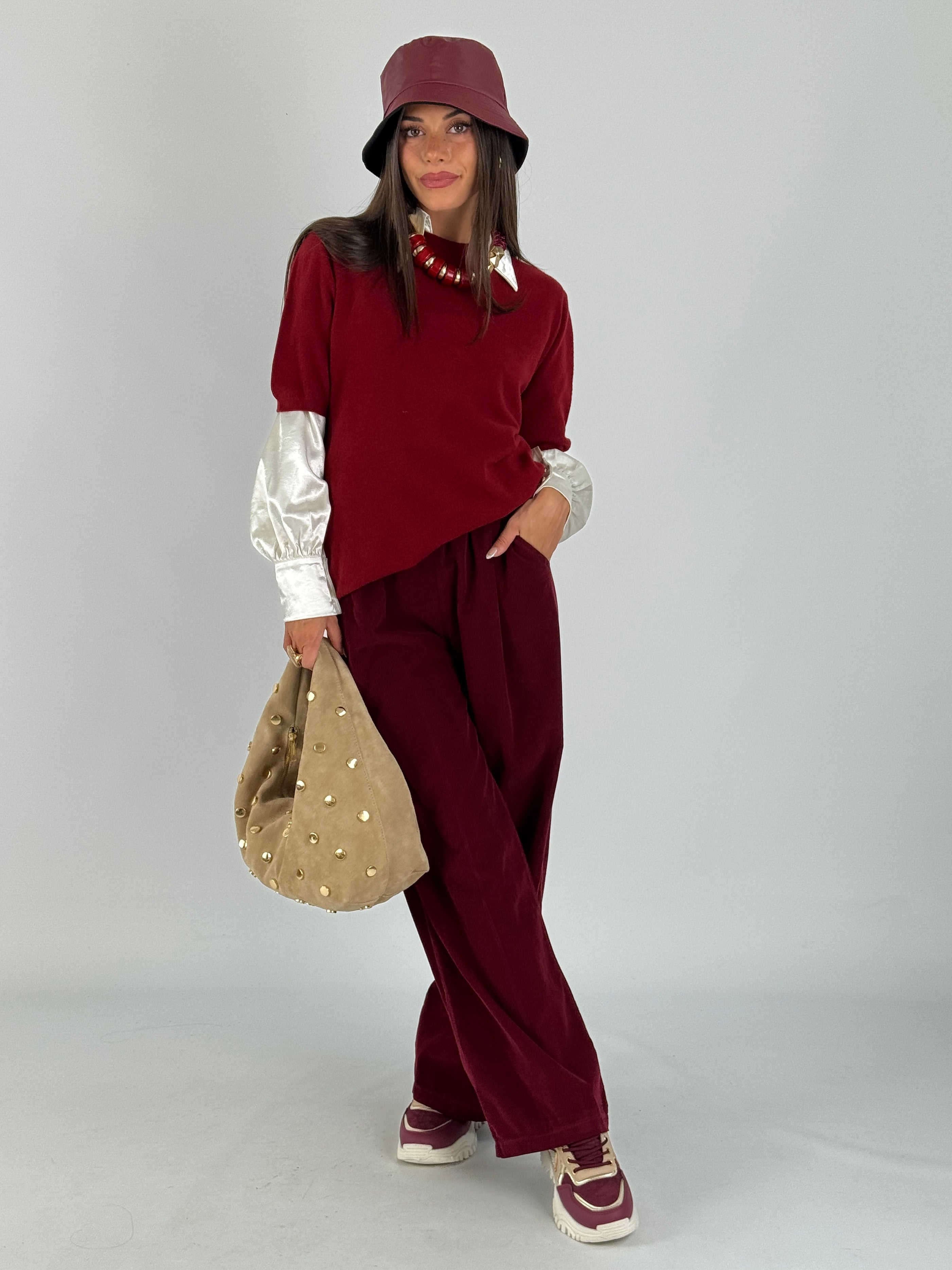 Maglia manica 3/4 sbuffo bordeaux