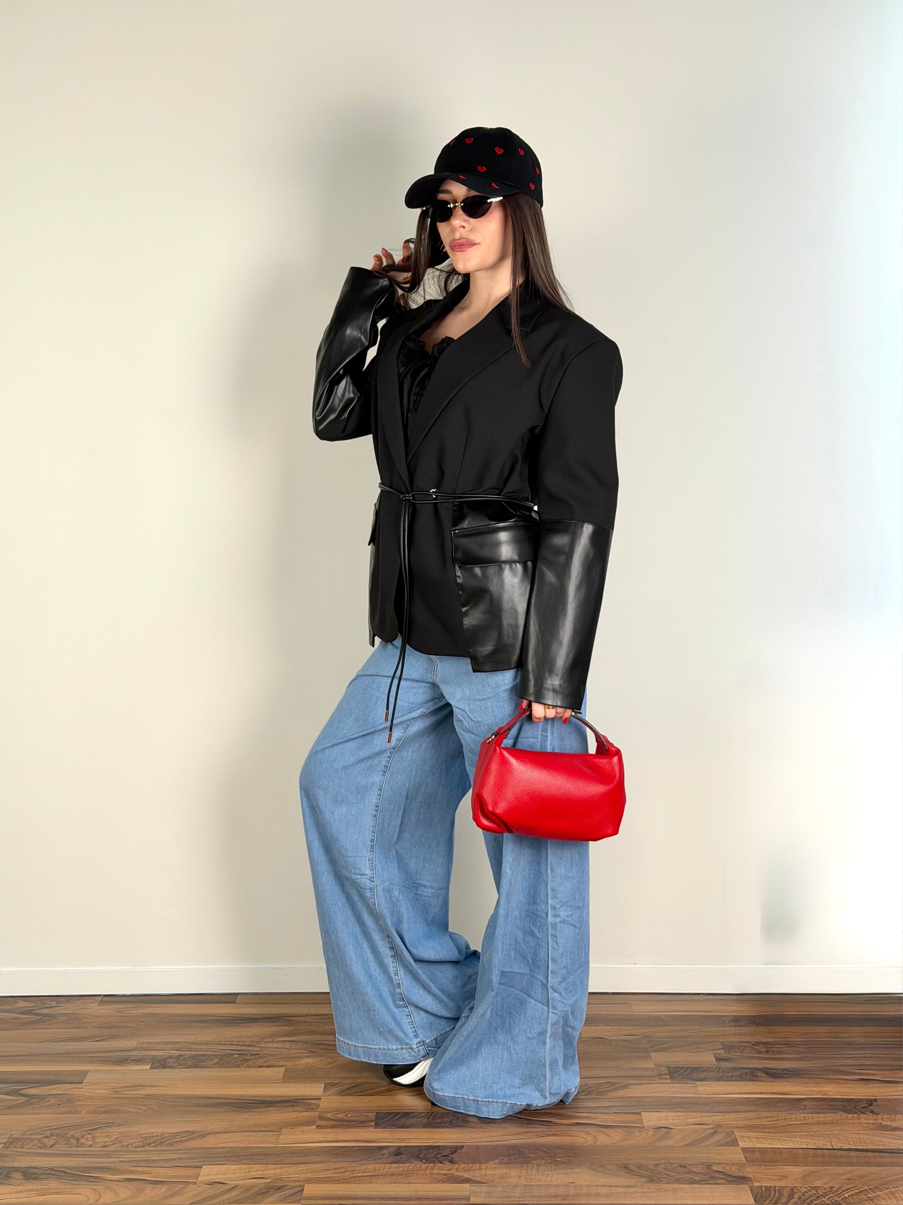 Giacca premium inserti in ecopelle nero