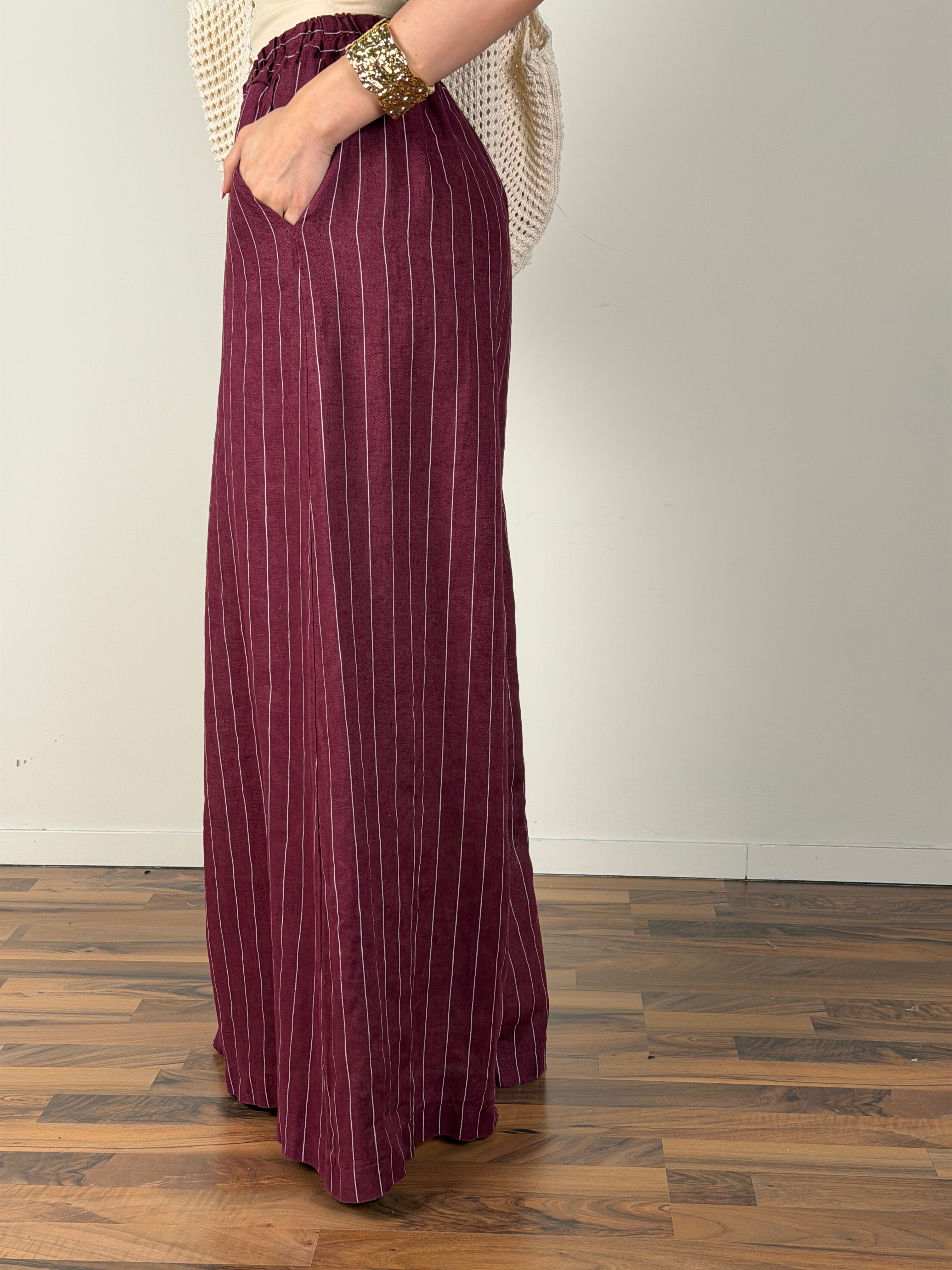 Pantalone puro lino Margot bordeaux
