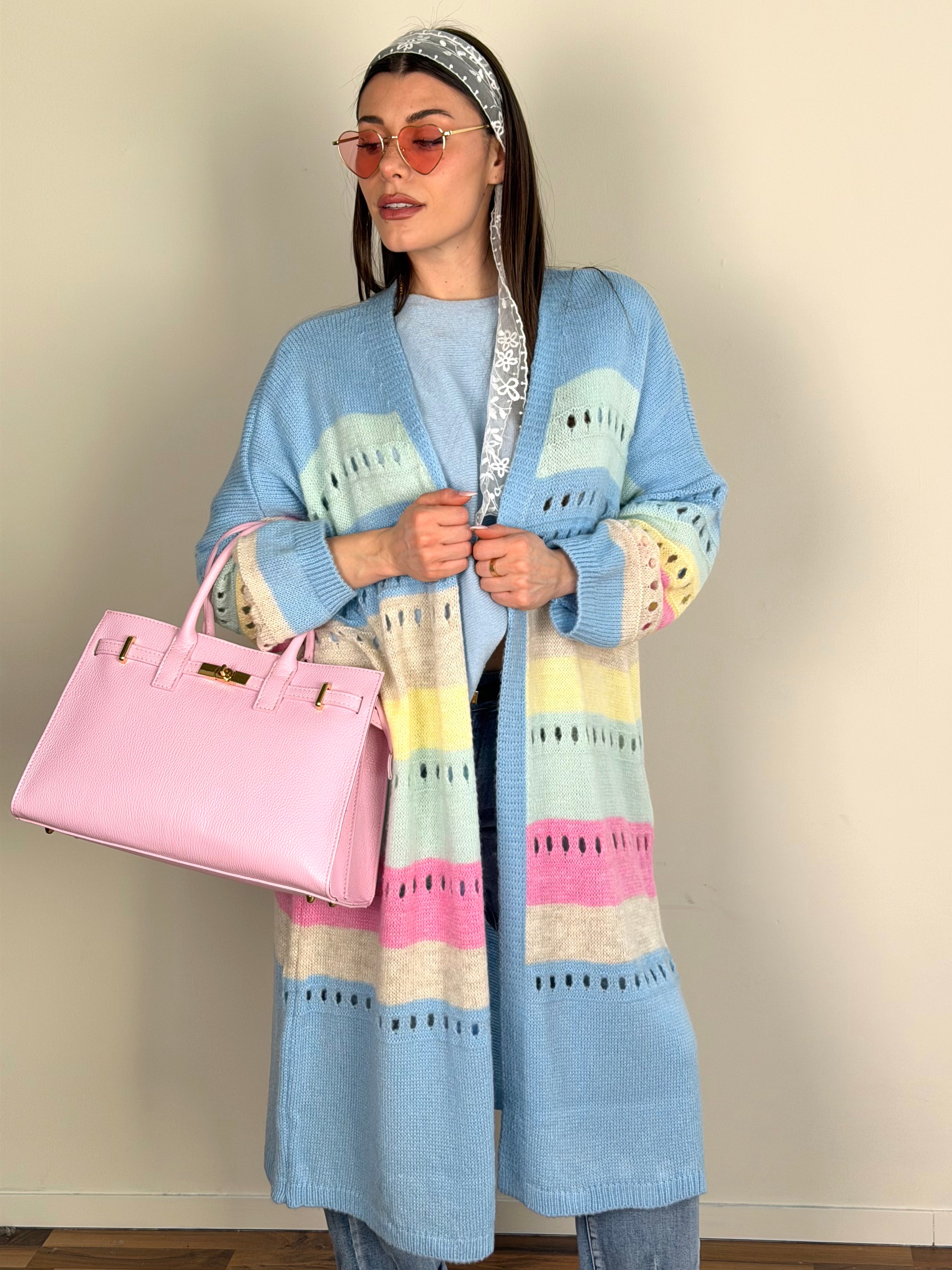 Cardigan bicolor celeste