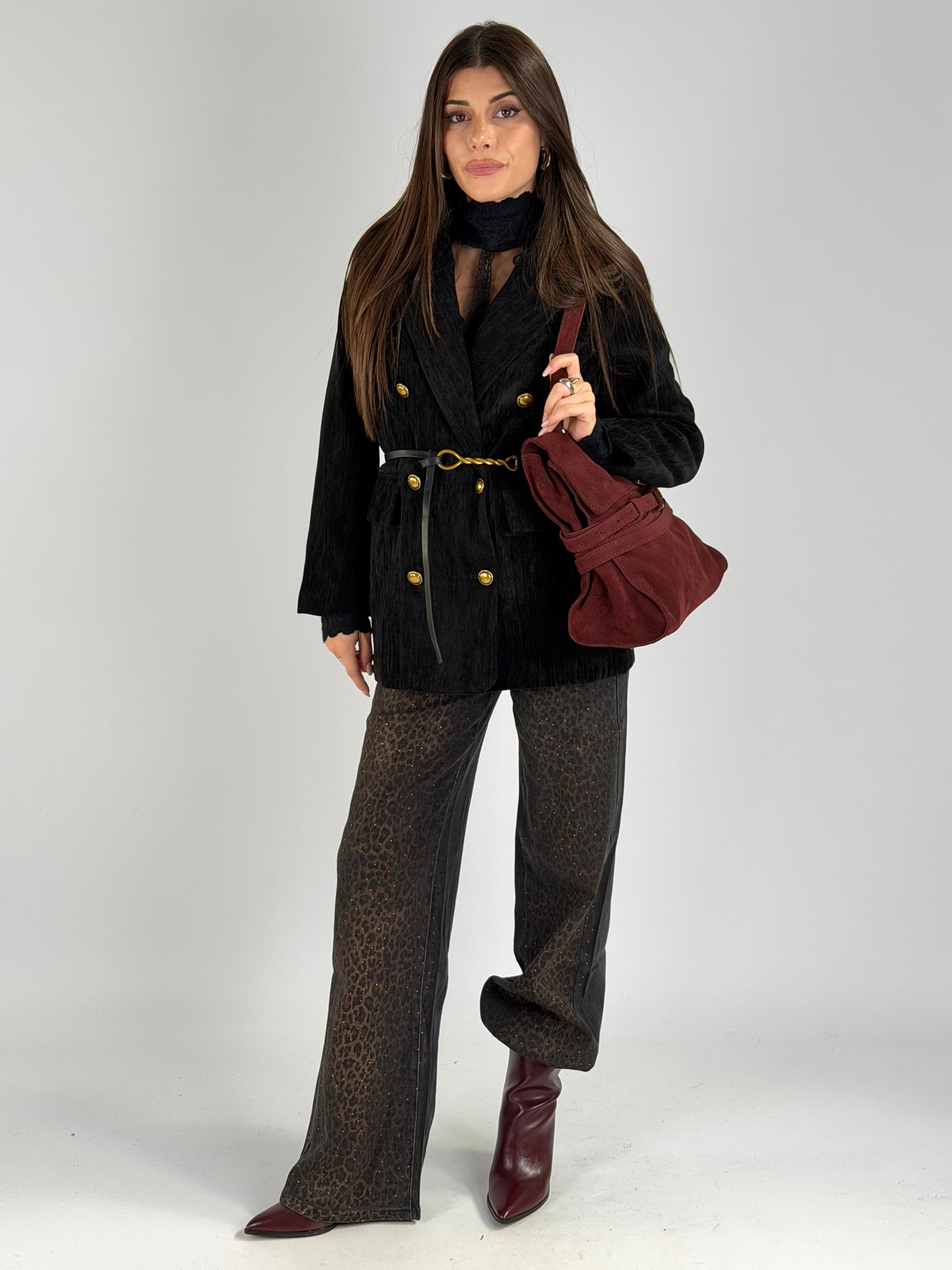 Giacca scamosciata doppio petto nera