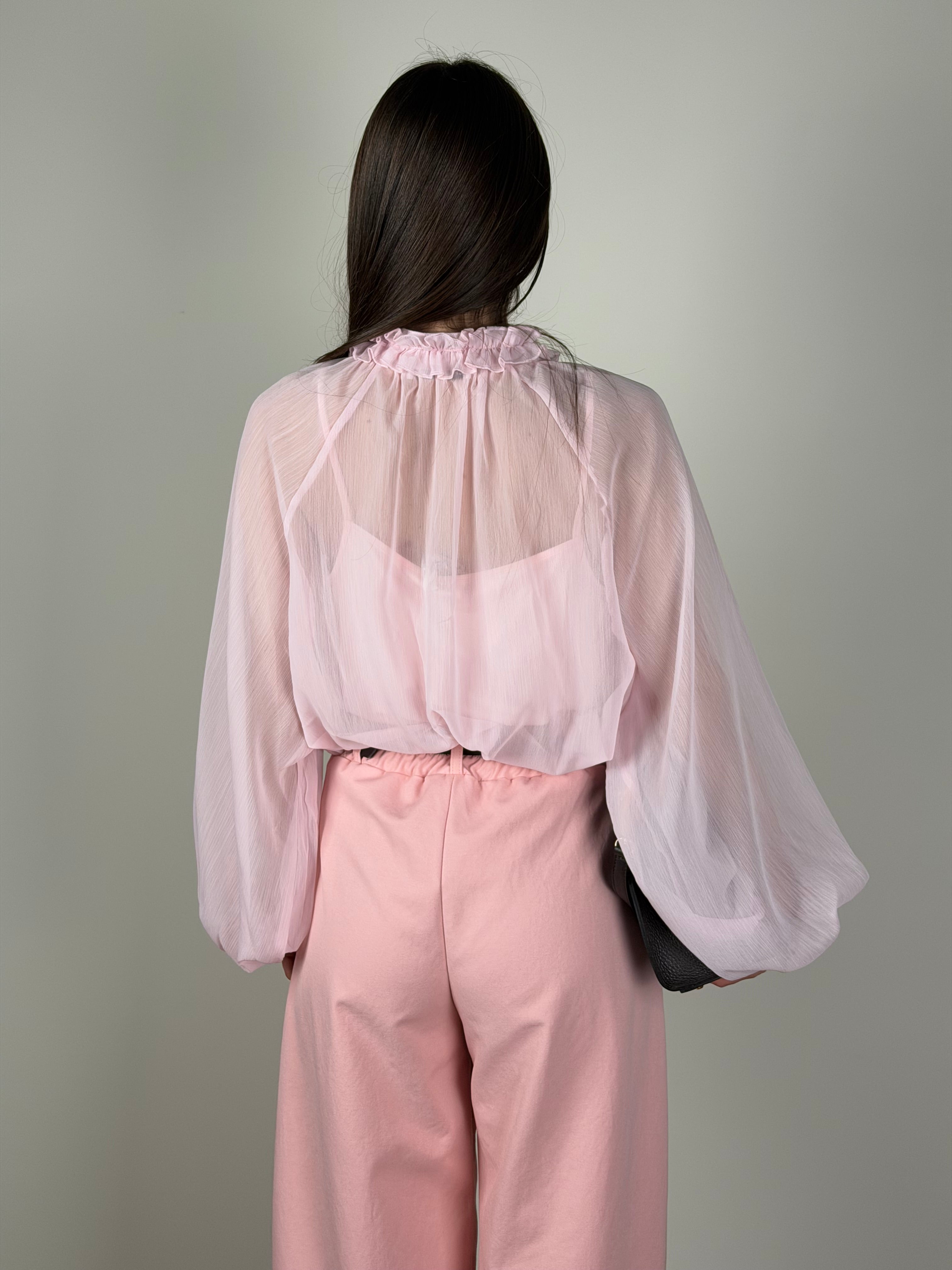 Camicia rouches rosa