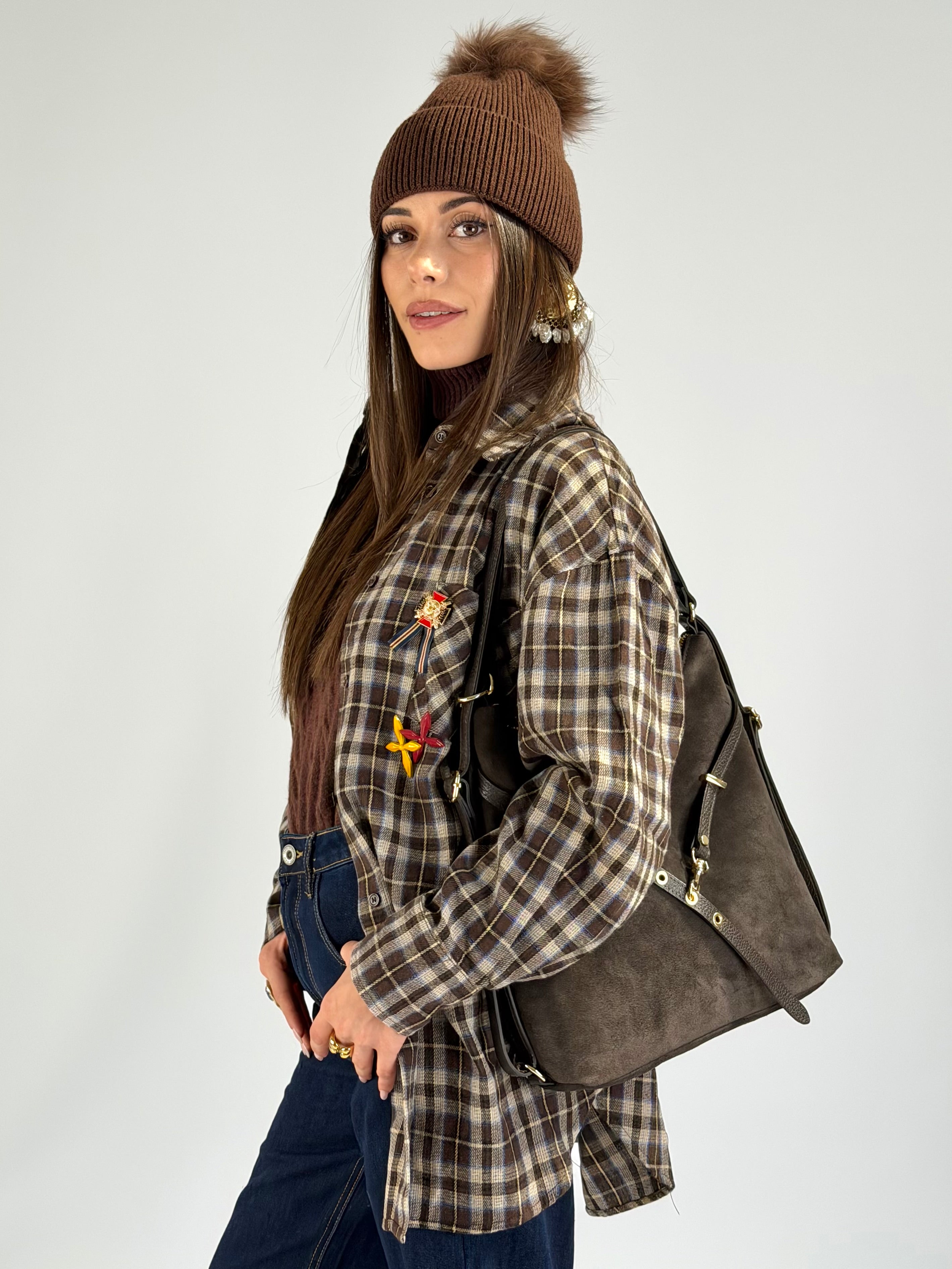 Camicia check spille moro