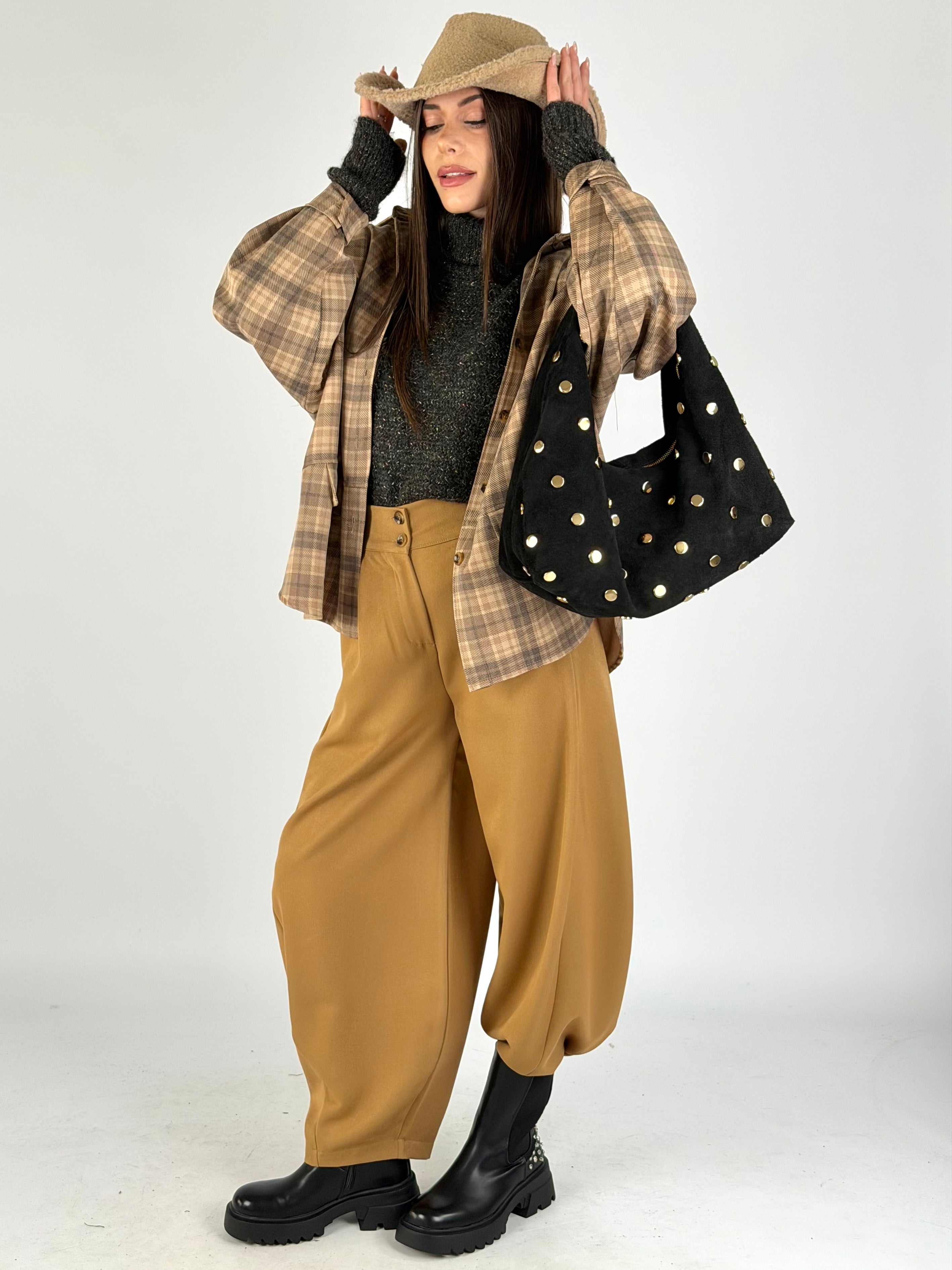 Camicia check parigina tabacco