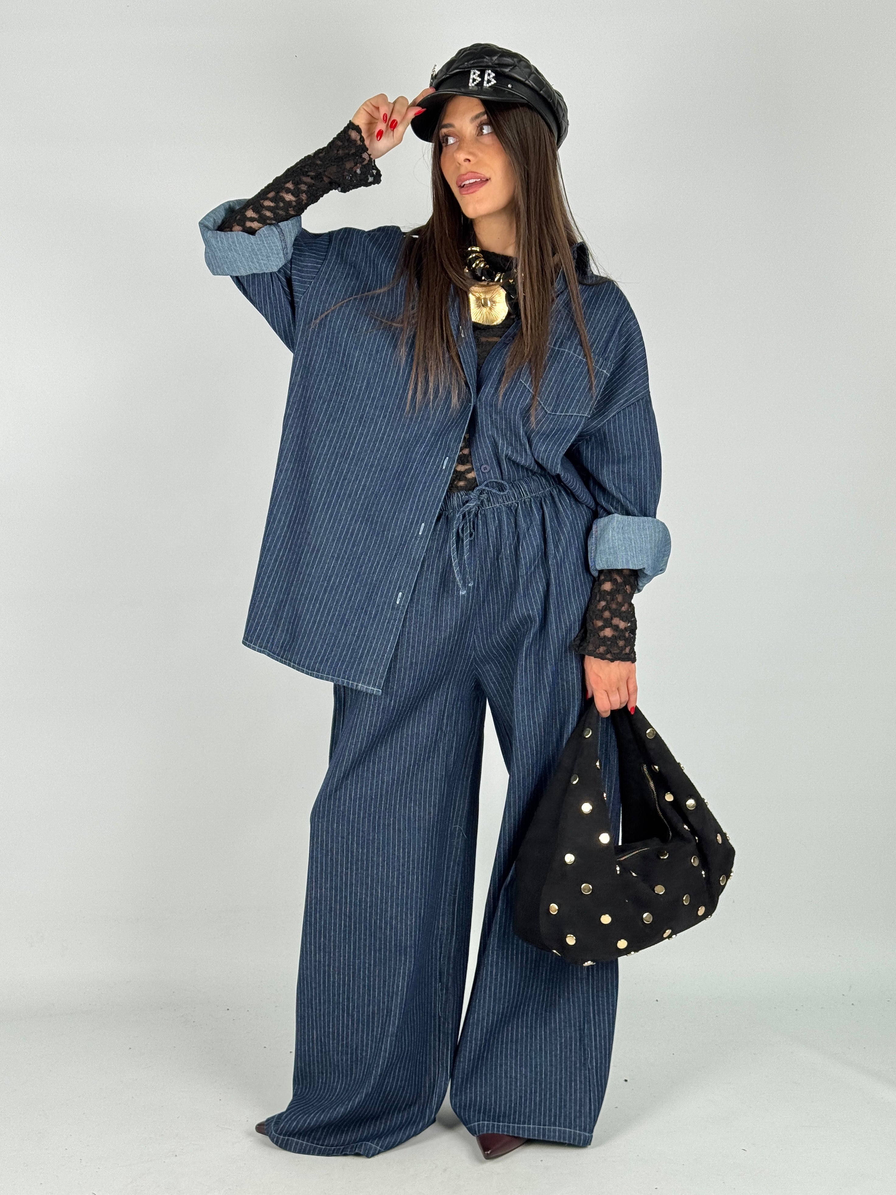 Camicia completo denim gessato