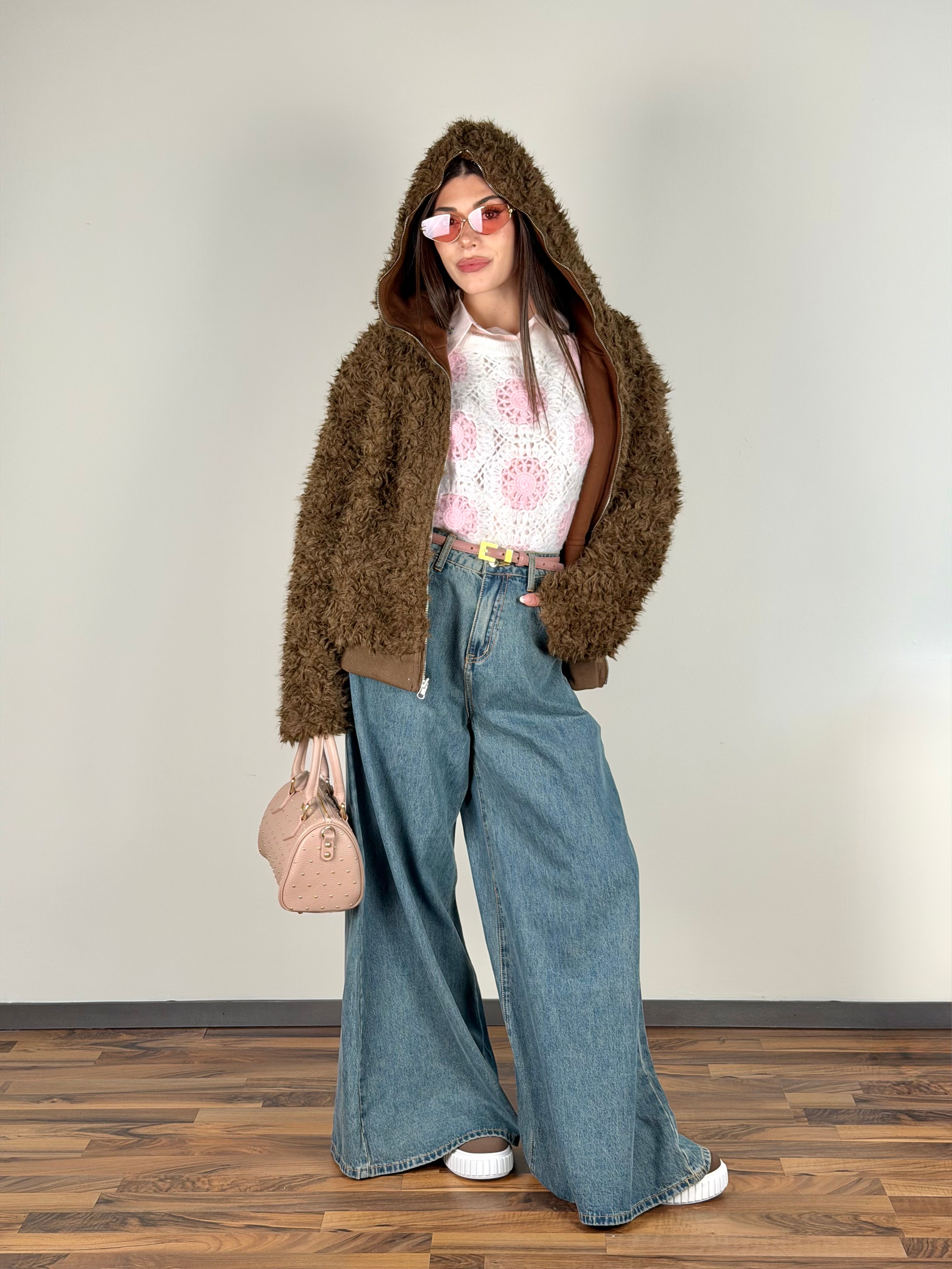 Pelliccia/felpa reversibile moro