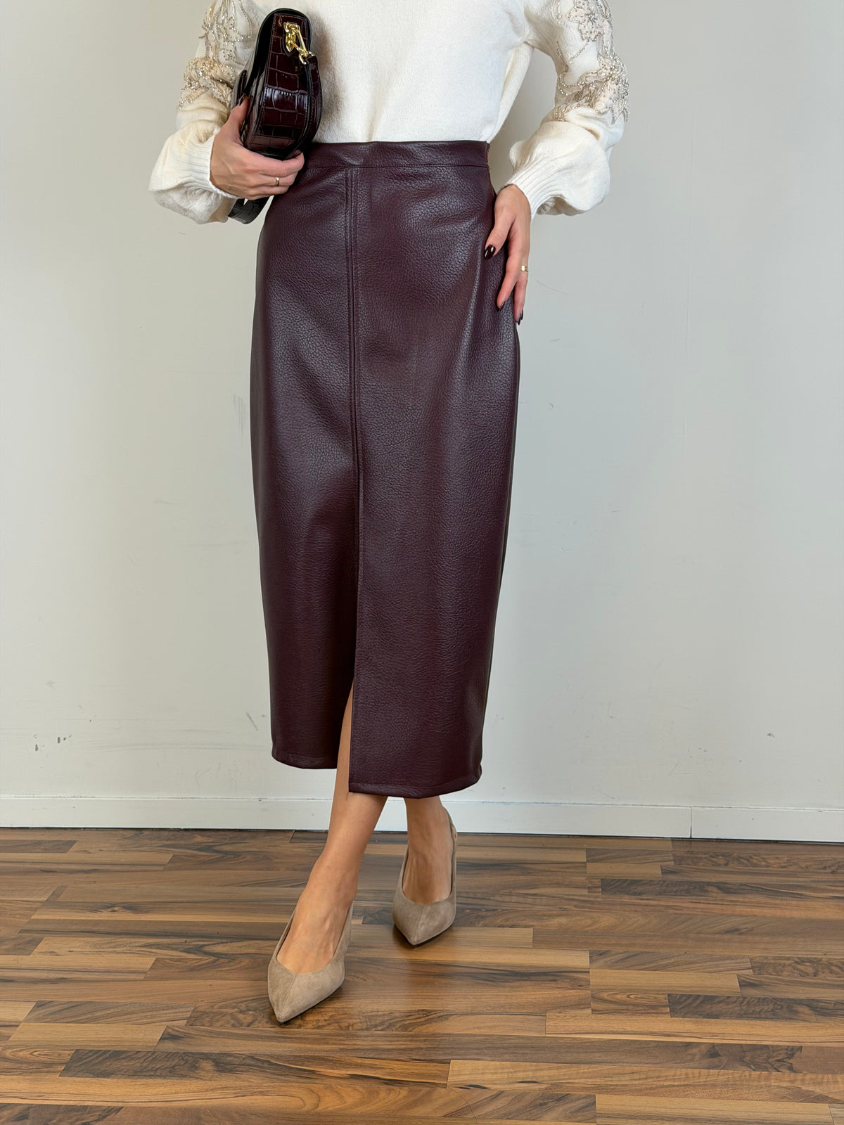 Gonna ecopelle Velvet bordeaux