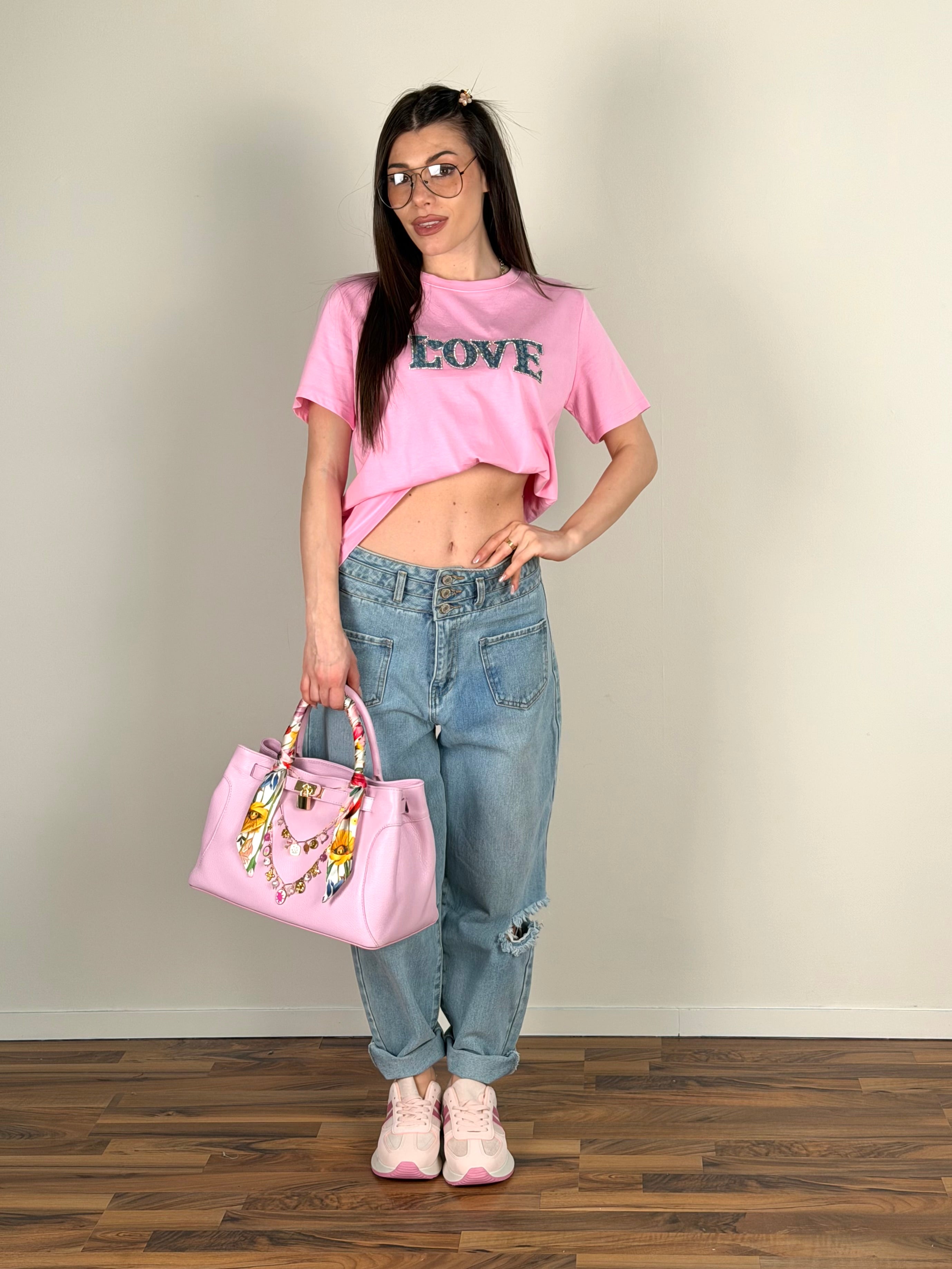 T-shirt love denim rosa