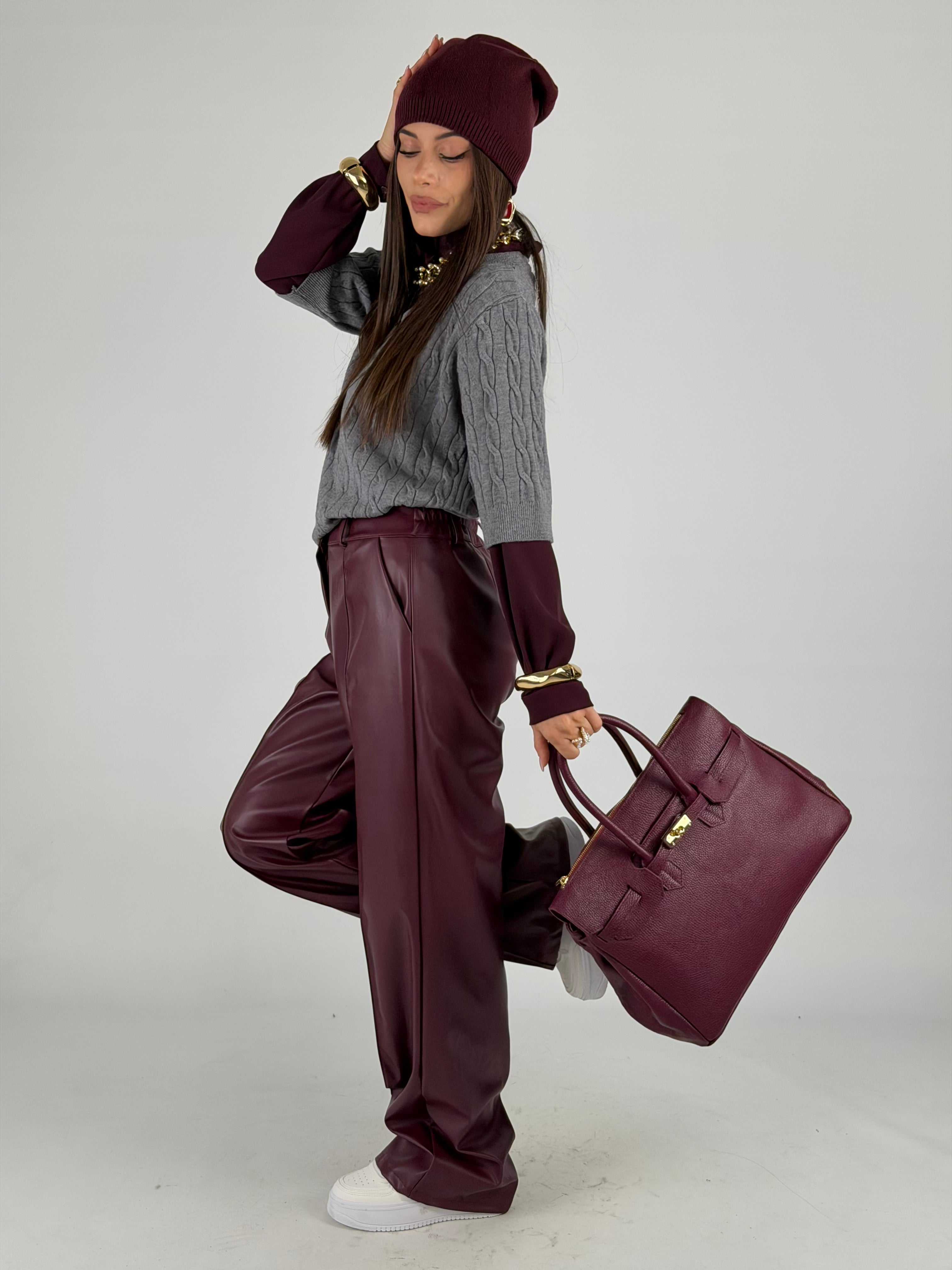 Maglione treccia grigio