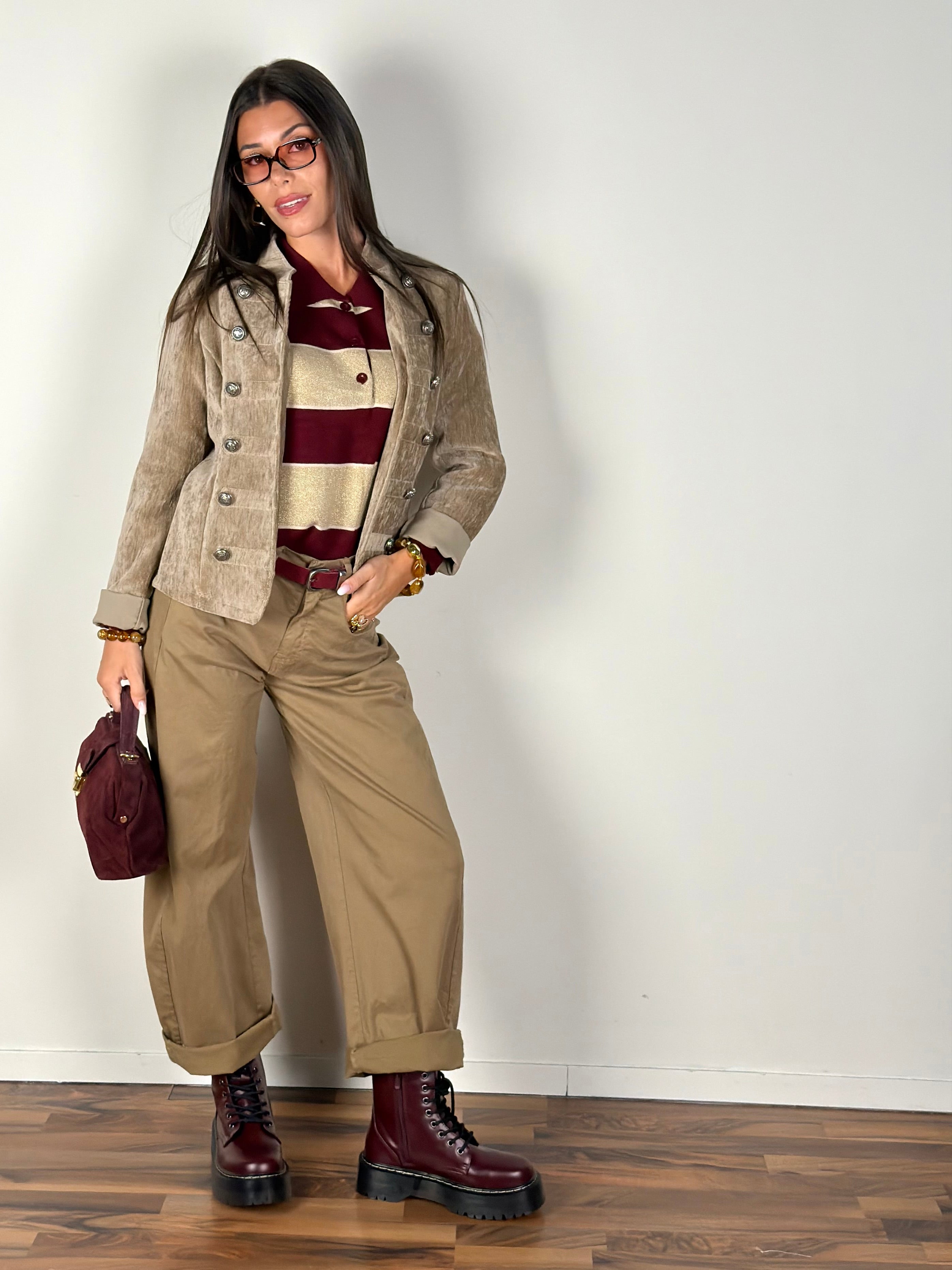 Giacca Napoleone scamosciata beige