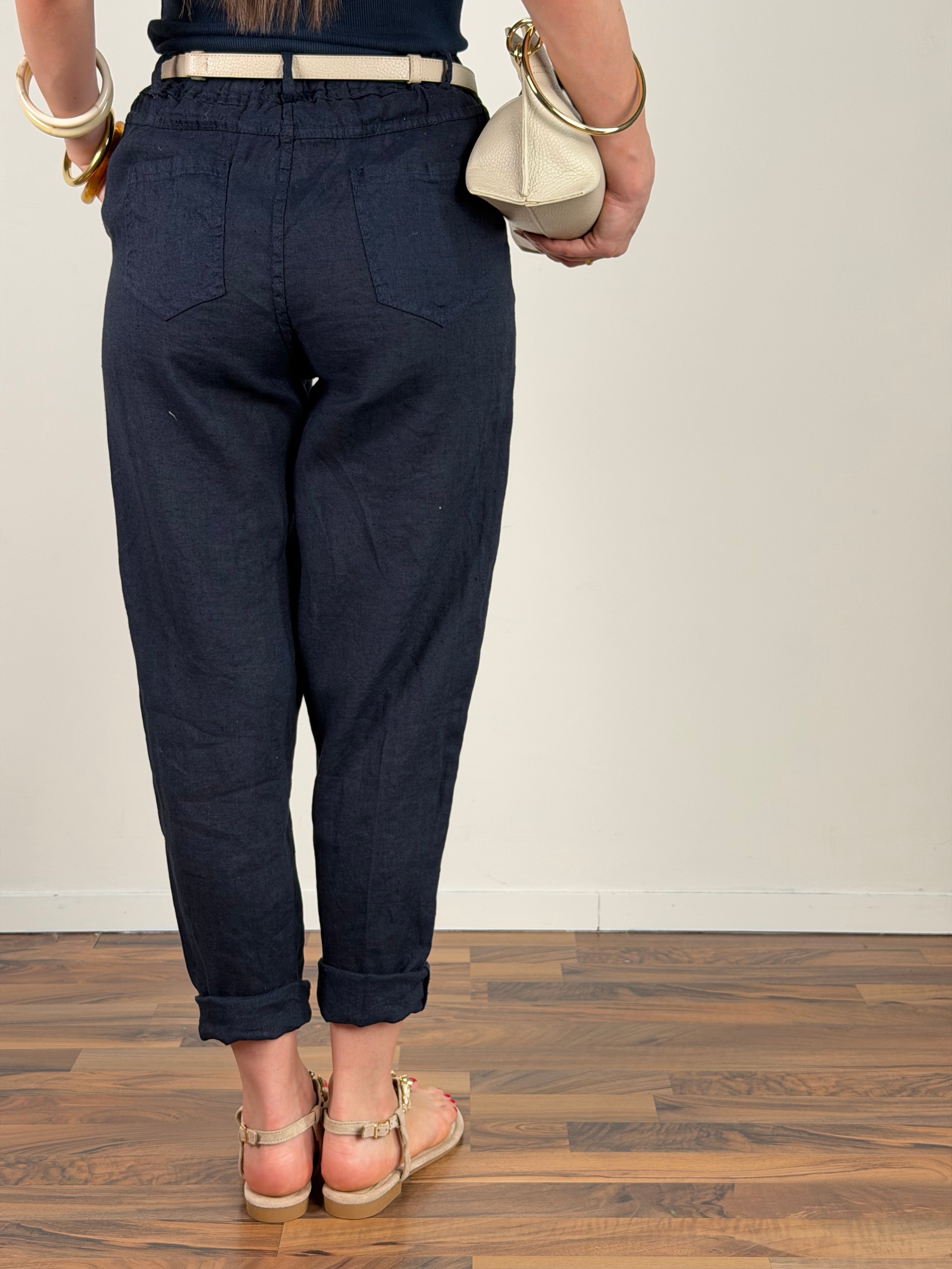 Pantalone puro lino Benny blu