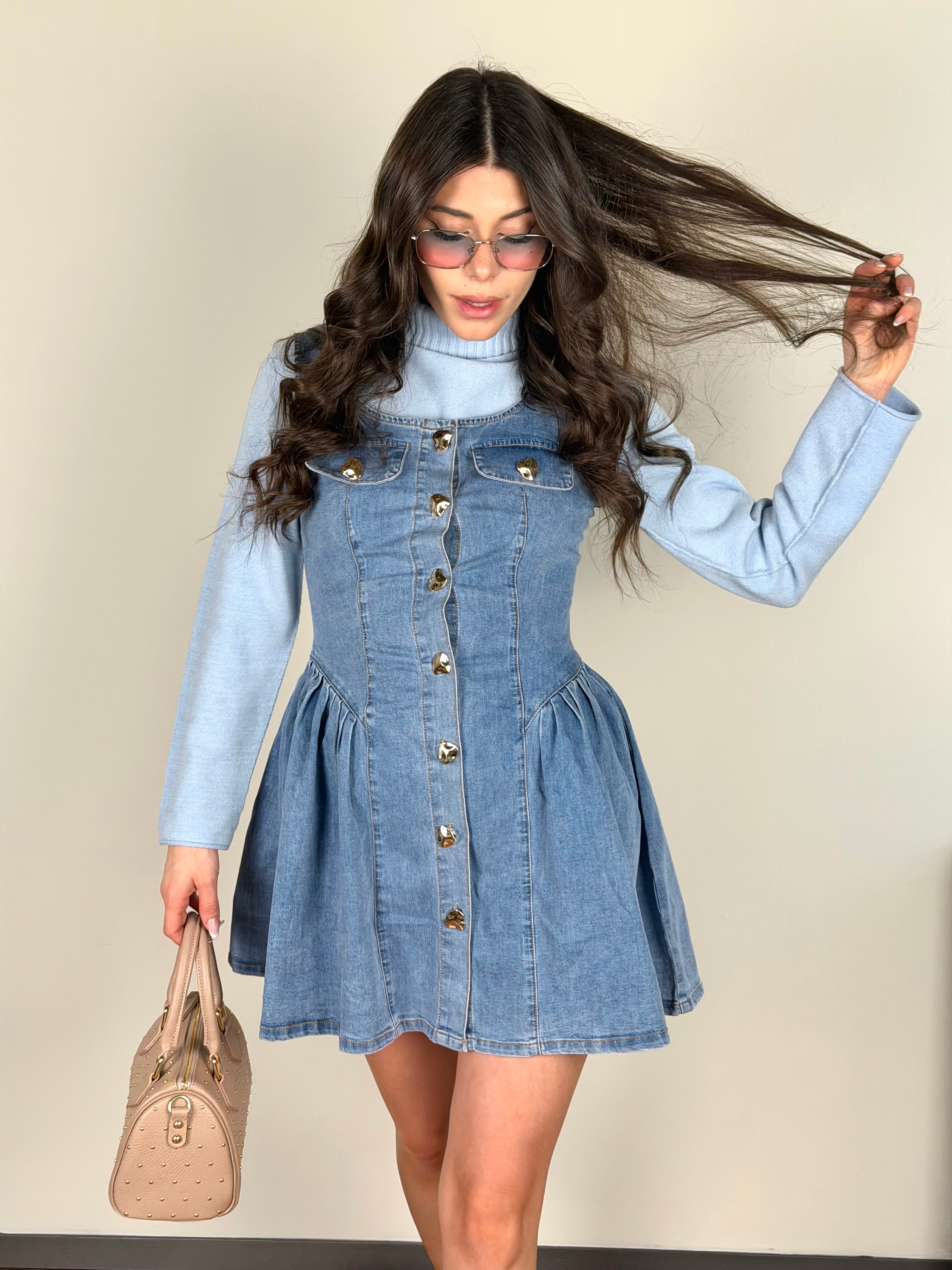 Abito jeans bottoni cuori