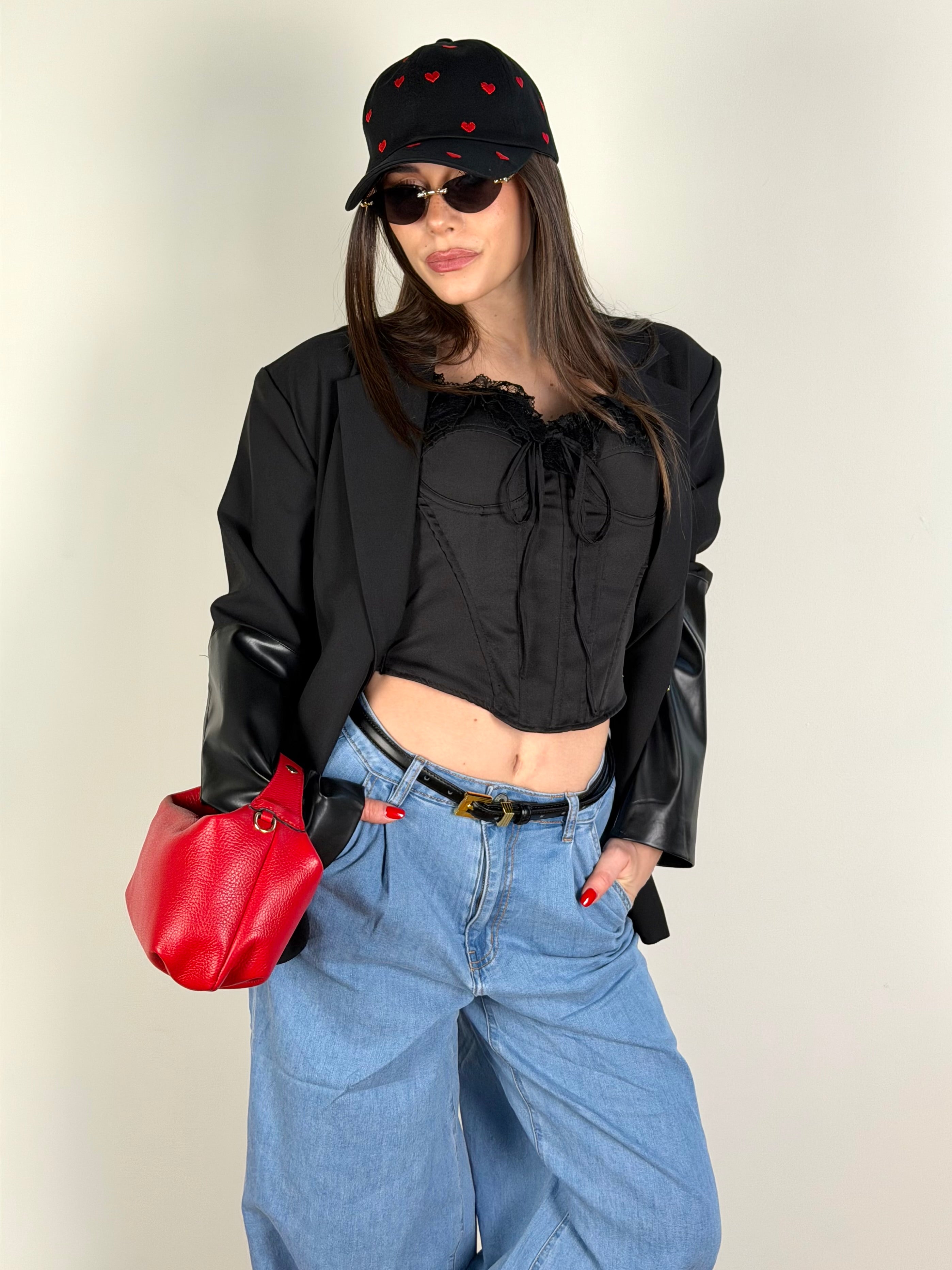 Giacca premium inserti in ecopelle nero