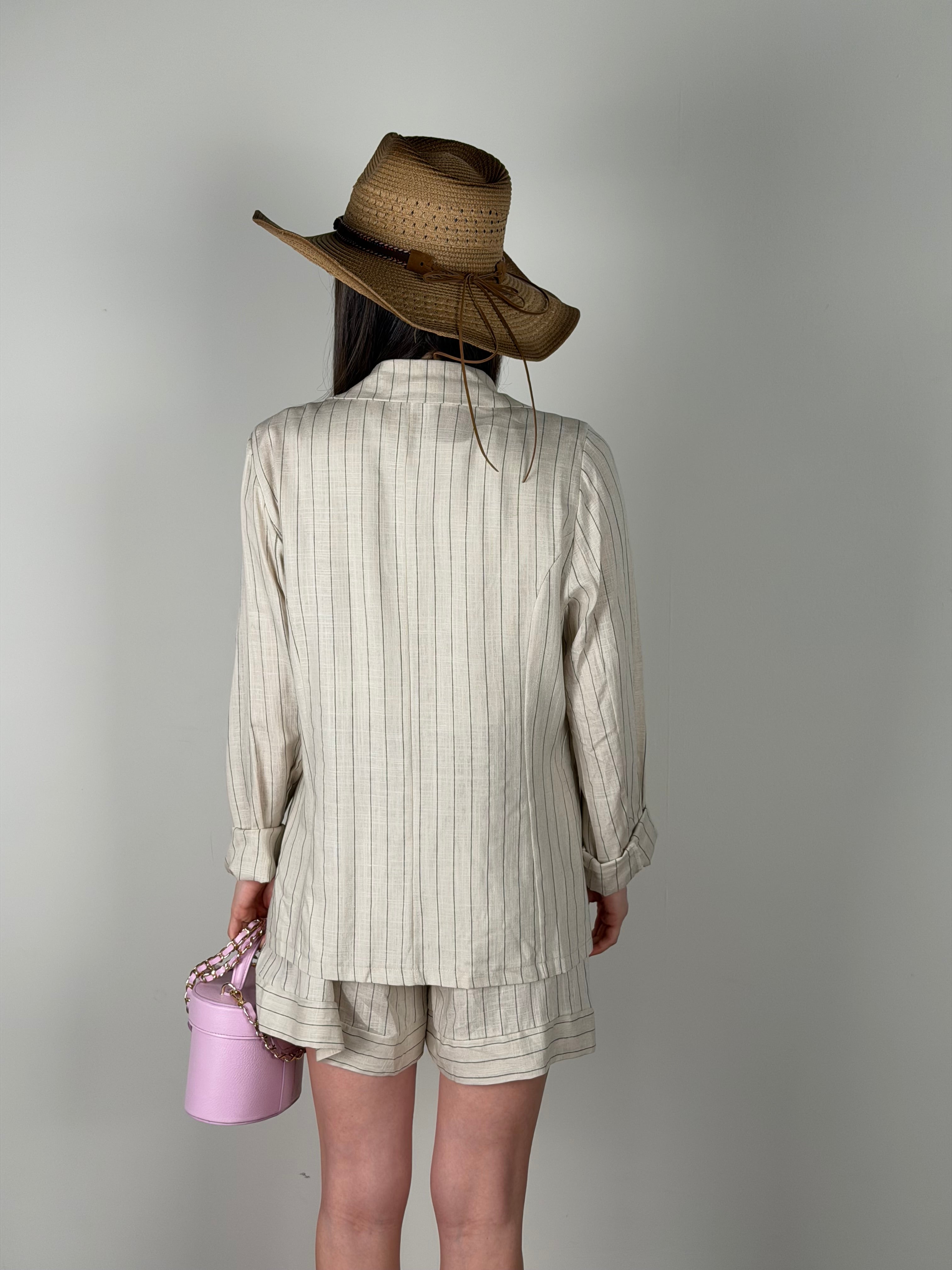 Giacca Lino gessata beige