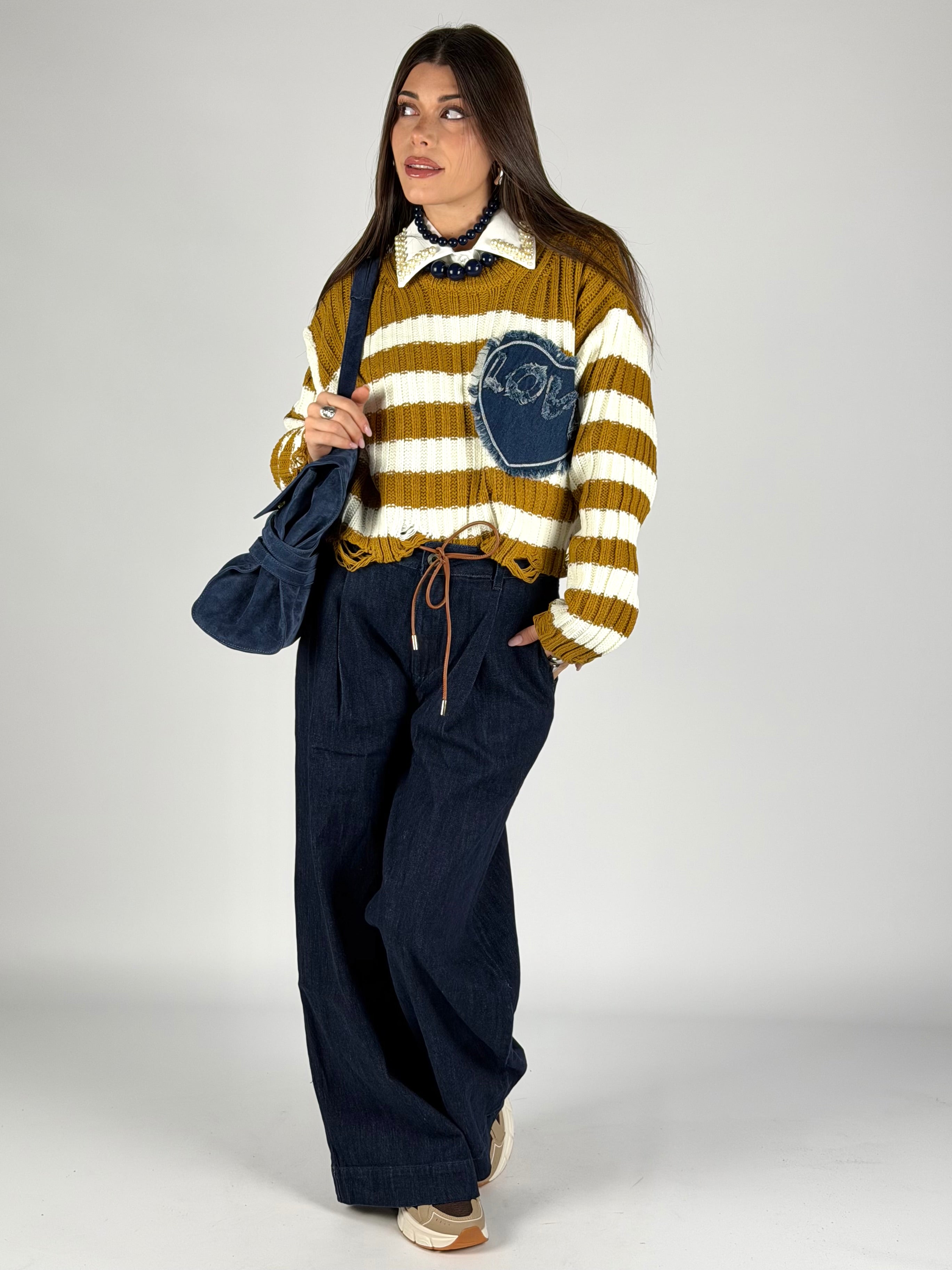 Maglia cuore denim senape