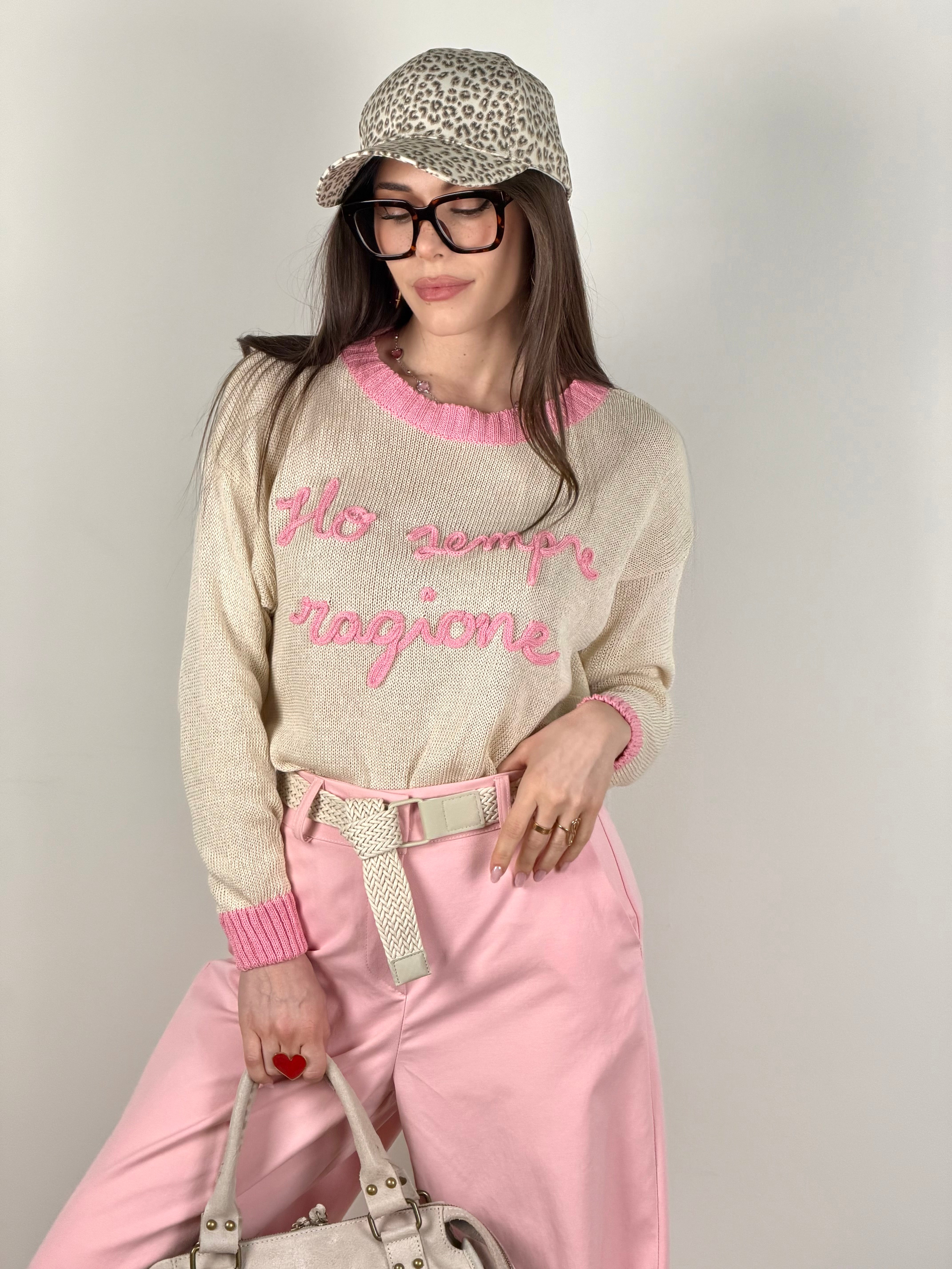 Maglia “ho sempre ragione” base beige-rosa