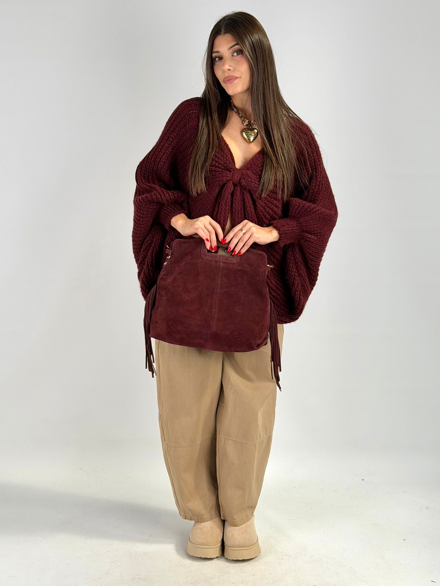 Maglione fiocco Napoli bordeaux