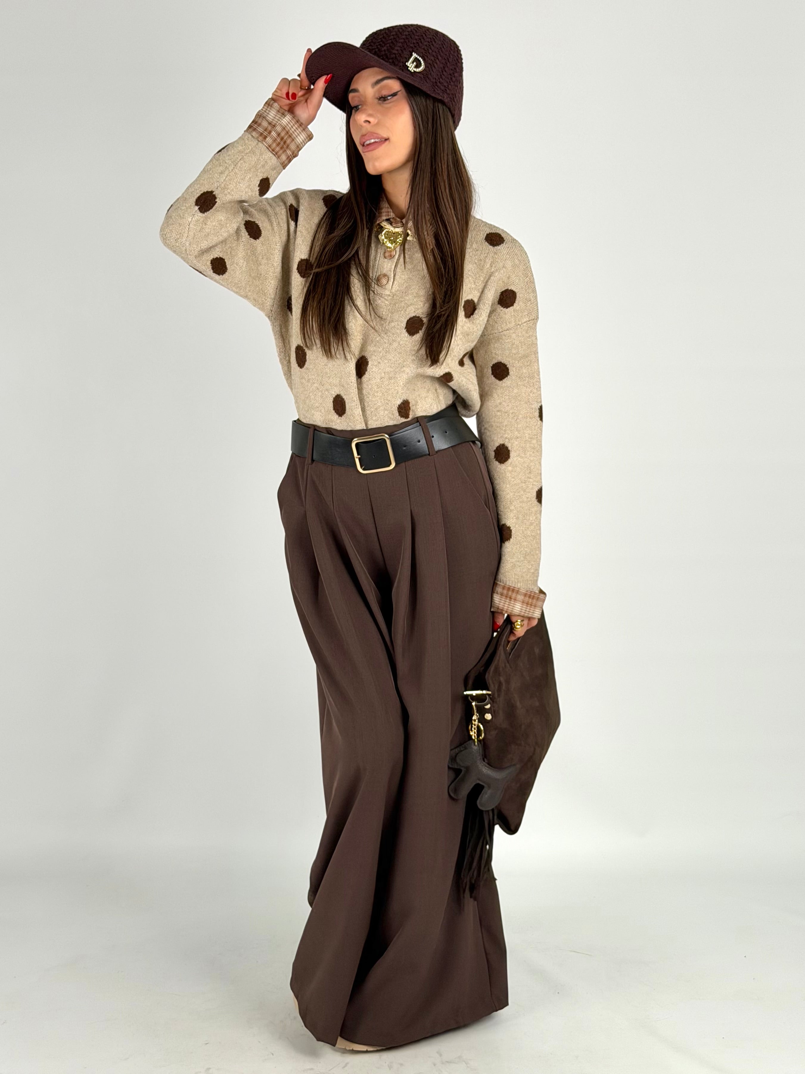 Pantalone palazzo con cinta moro