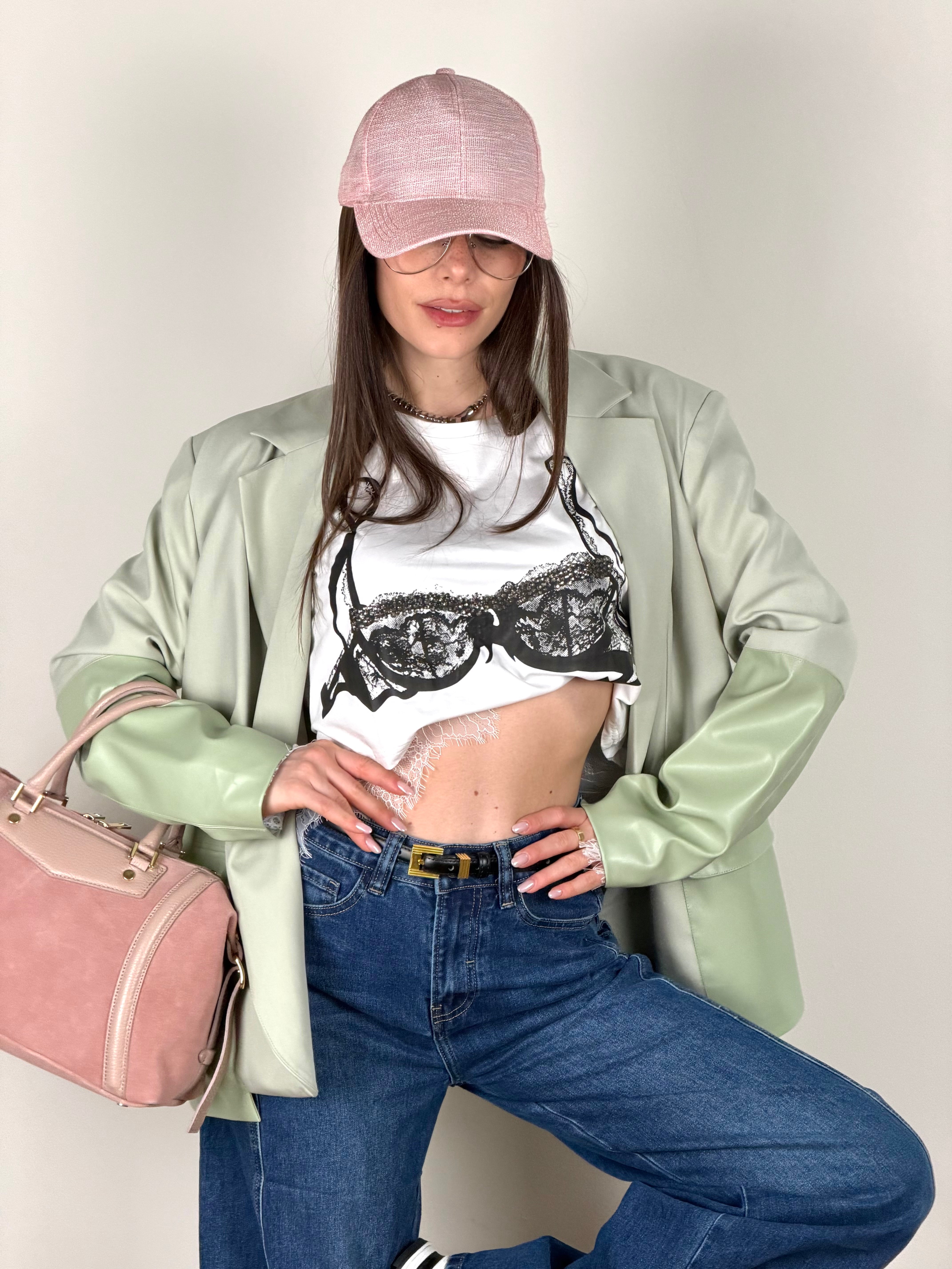 Giacca premium inserti in ecopelle verde