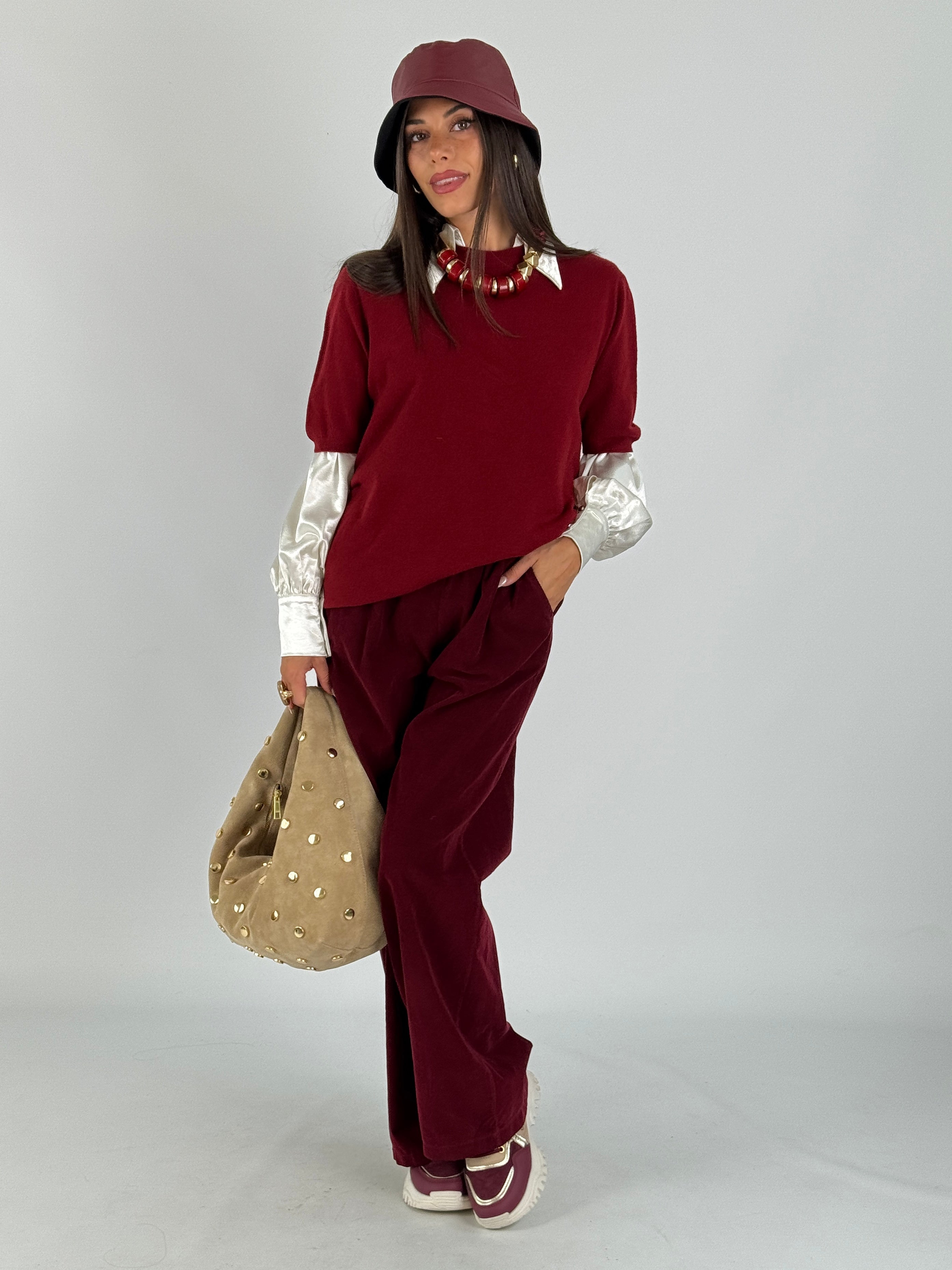 Maglia manica 3/4 sbuffo bordeaux