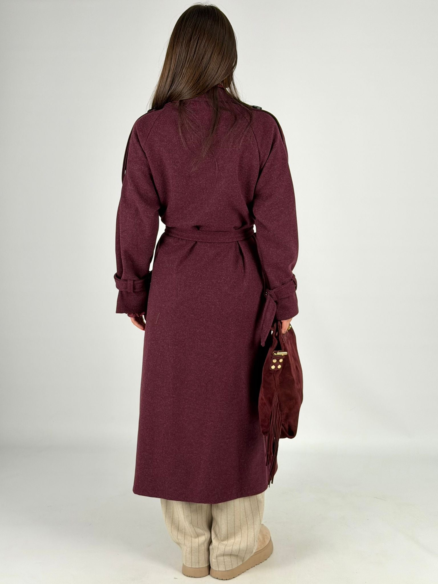 Maxi cappotto fiocco bordeaux