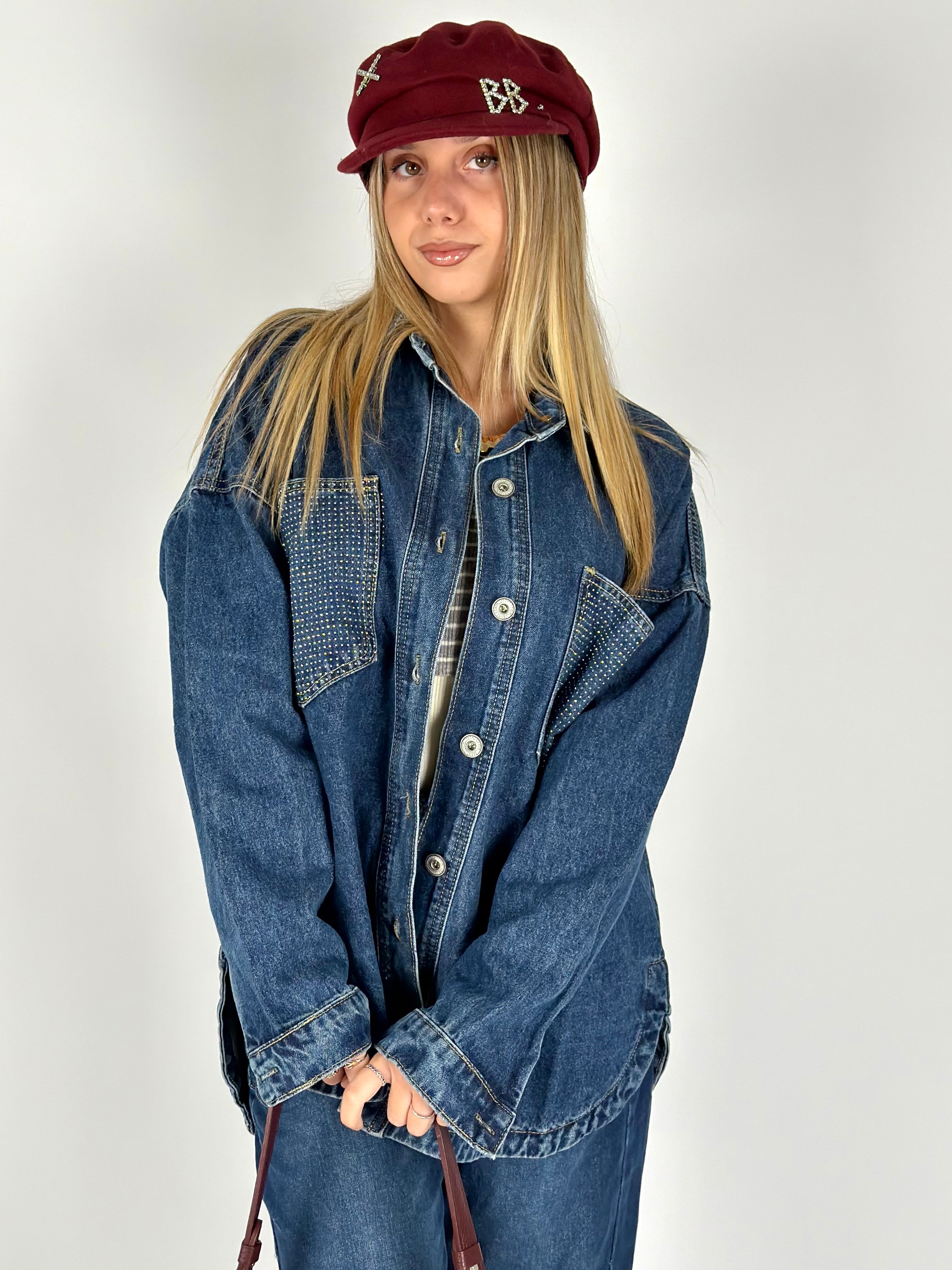 Camicia denim zirconi blu